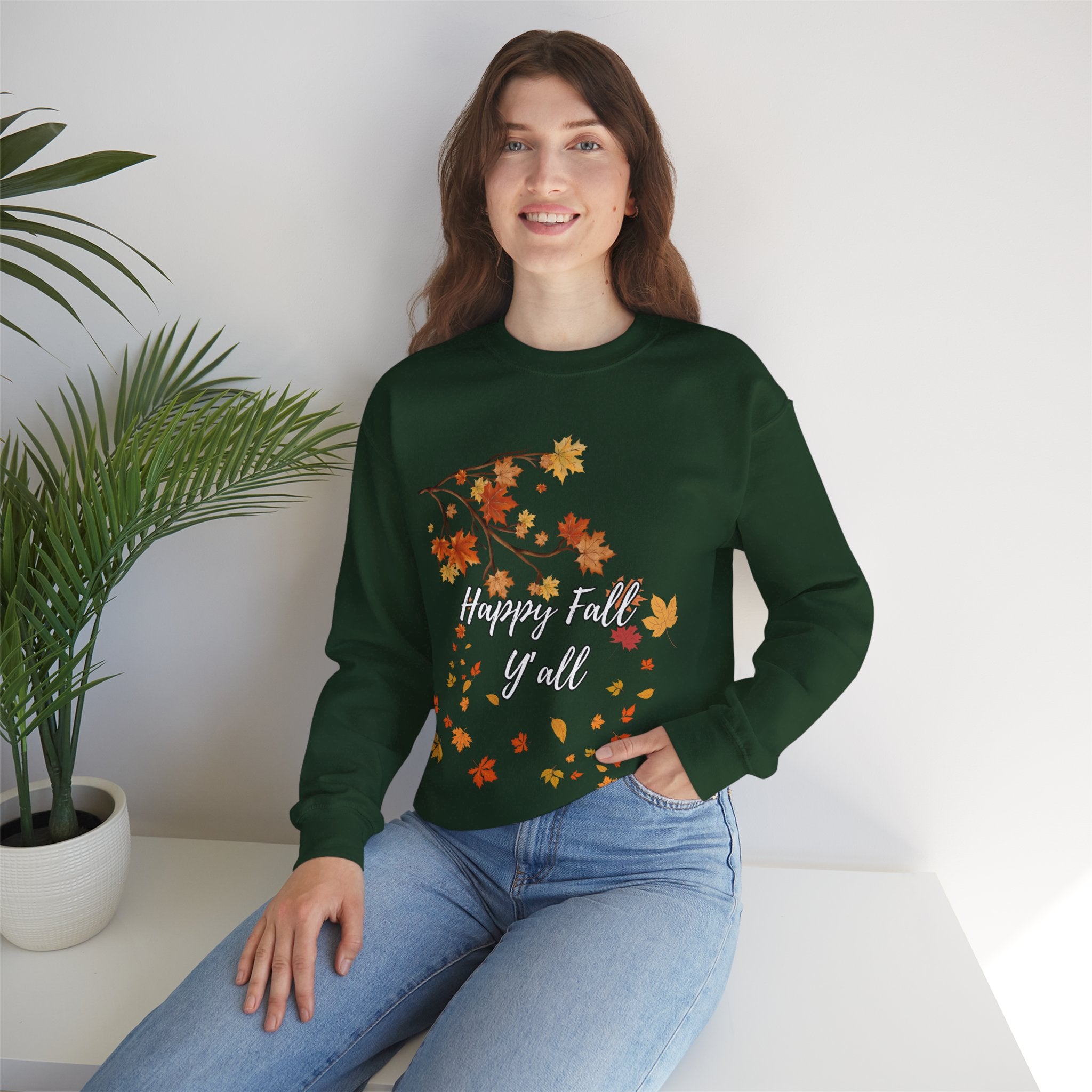 Autumn Leaves Sweatshirt, Happy Fall Y'all Crewneck, Cozy Fall Apparel, Thanksgiving Gift, Seasonal Fashion