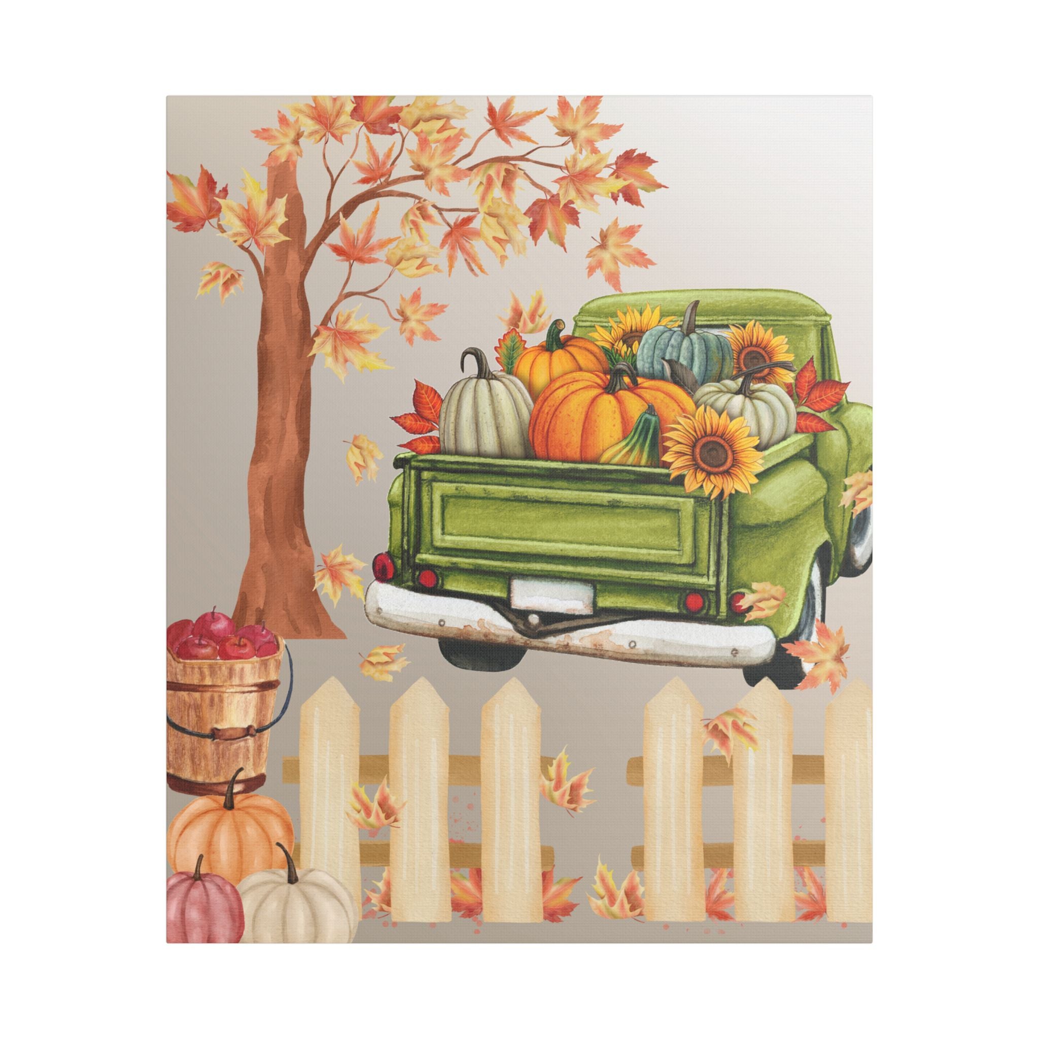 Autumn Themed Canvas Art Print, Fall Home Decor, Thanksgiving Wall Art, Rustic Truck Design, Harvest Decor