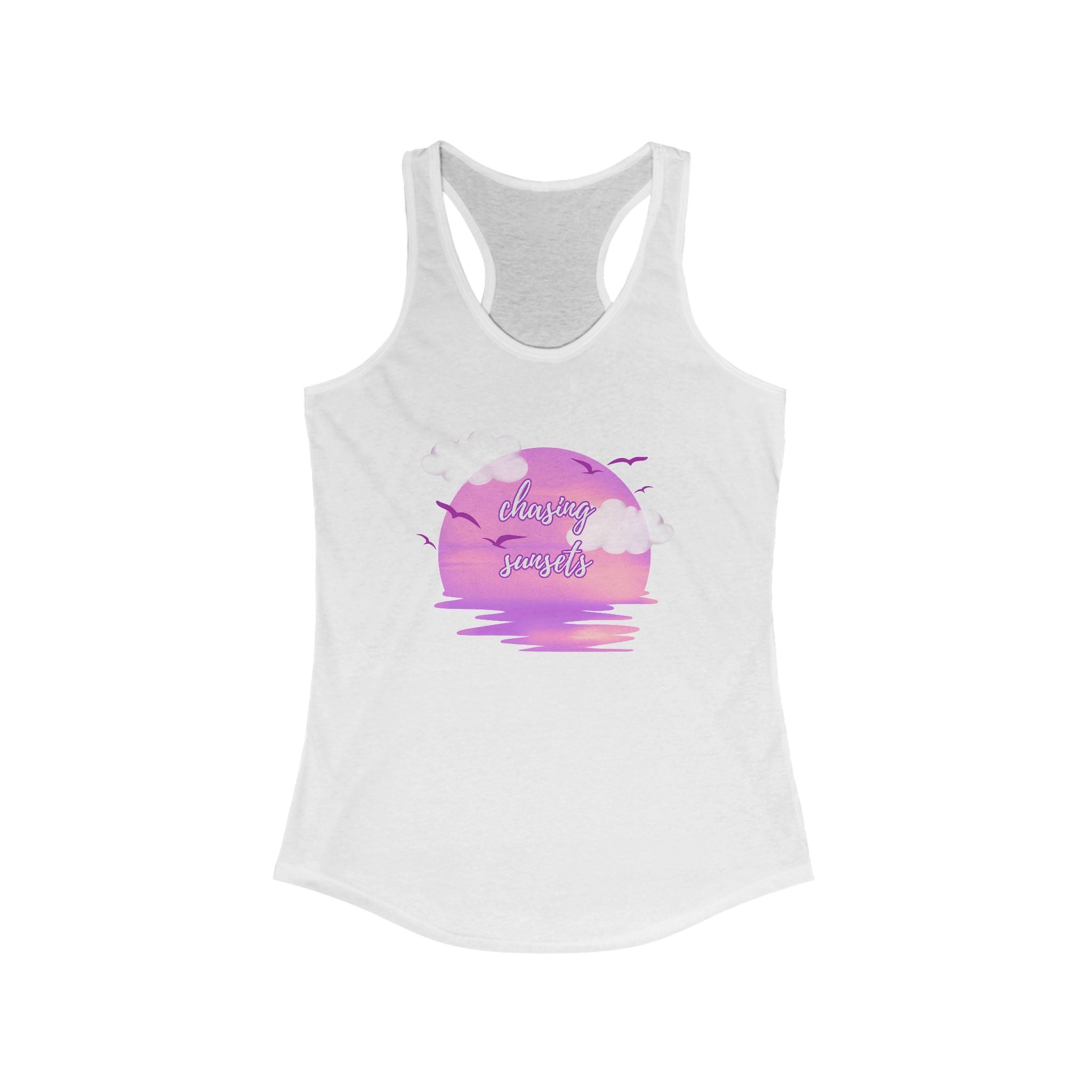 Sunset Vibes Racerback Tank, Women’s Workout Top, Casual Beachwear, Summer Activity Shirt, Gift for Her, Vacation Apparel
