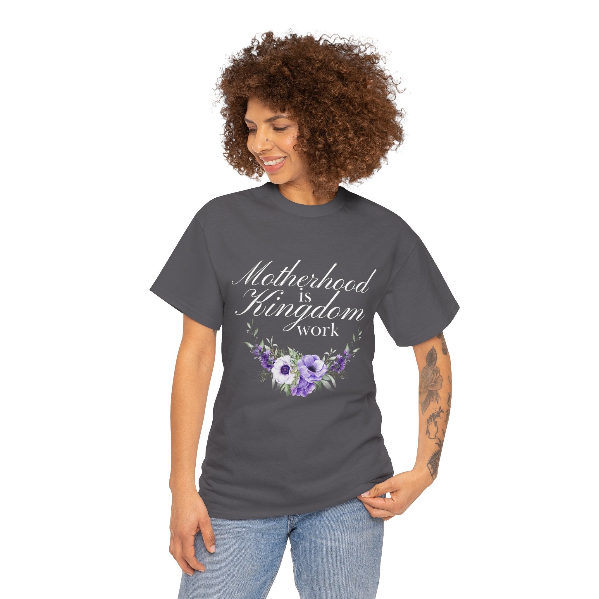 Motherhood is Kingdom Work Unisex Tee - Celebrate Motherhood, Gift for Moms, Cute Floral Design, Relaxed Fit, Everyday Wear