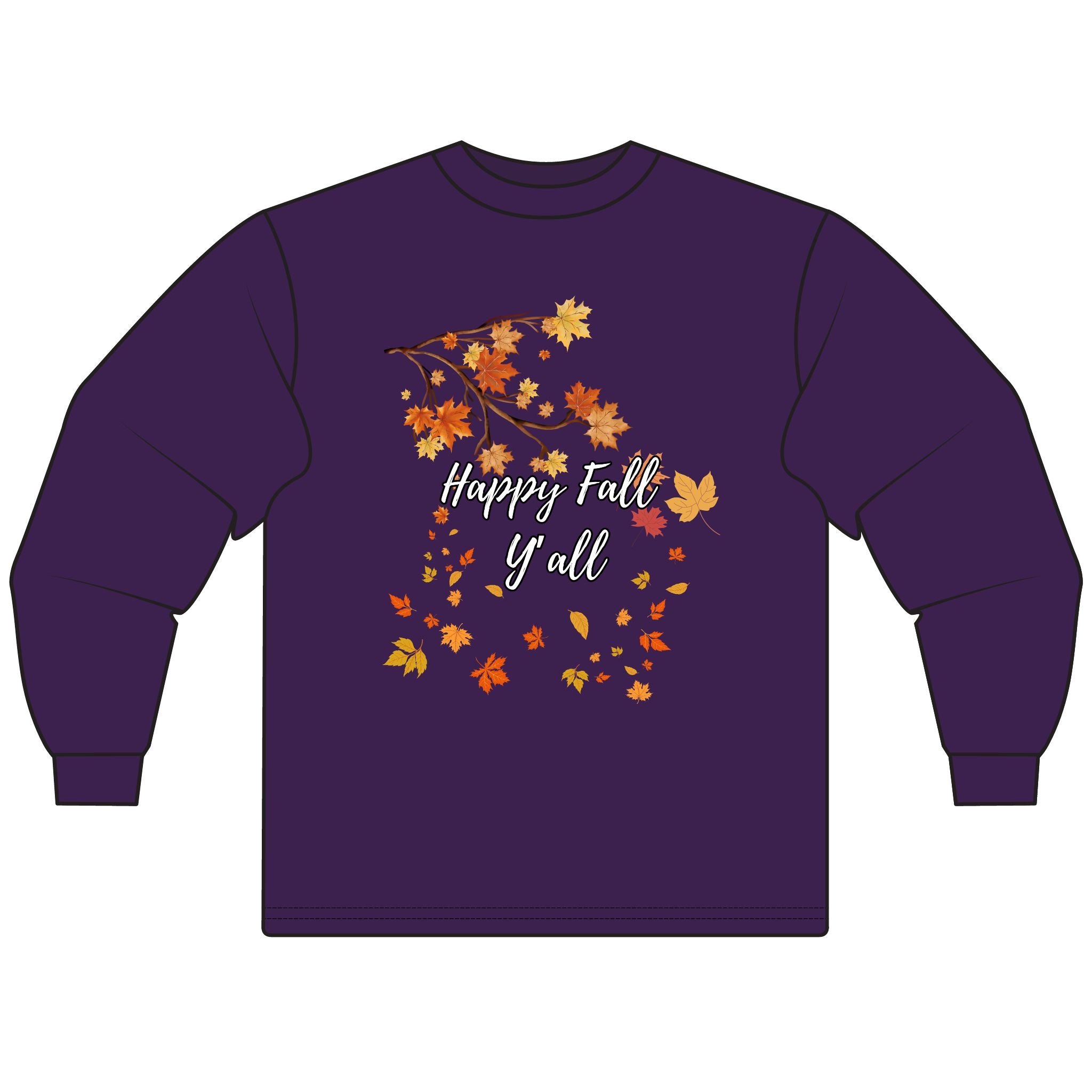Happy Fall Y'all Unisex Long Sleeve T-Shirt, Cozy Fall Apparel, Autumn Gathering Tee, Thanksgiving Gift, Seasonal Outfit