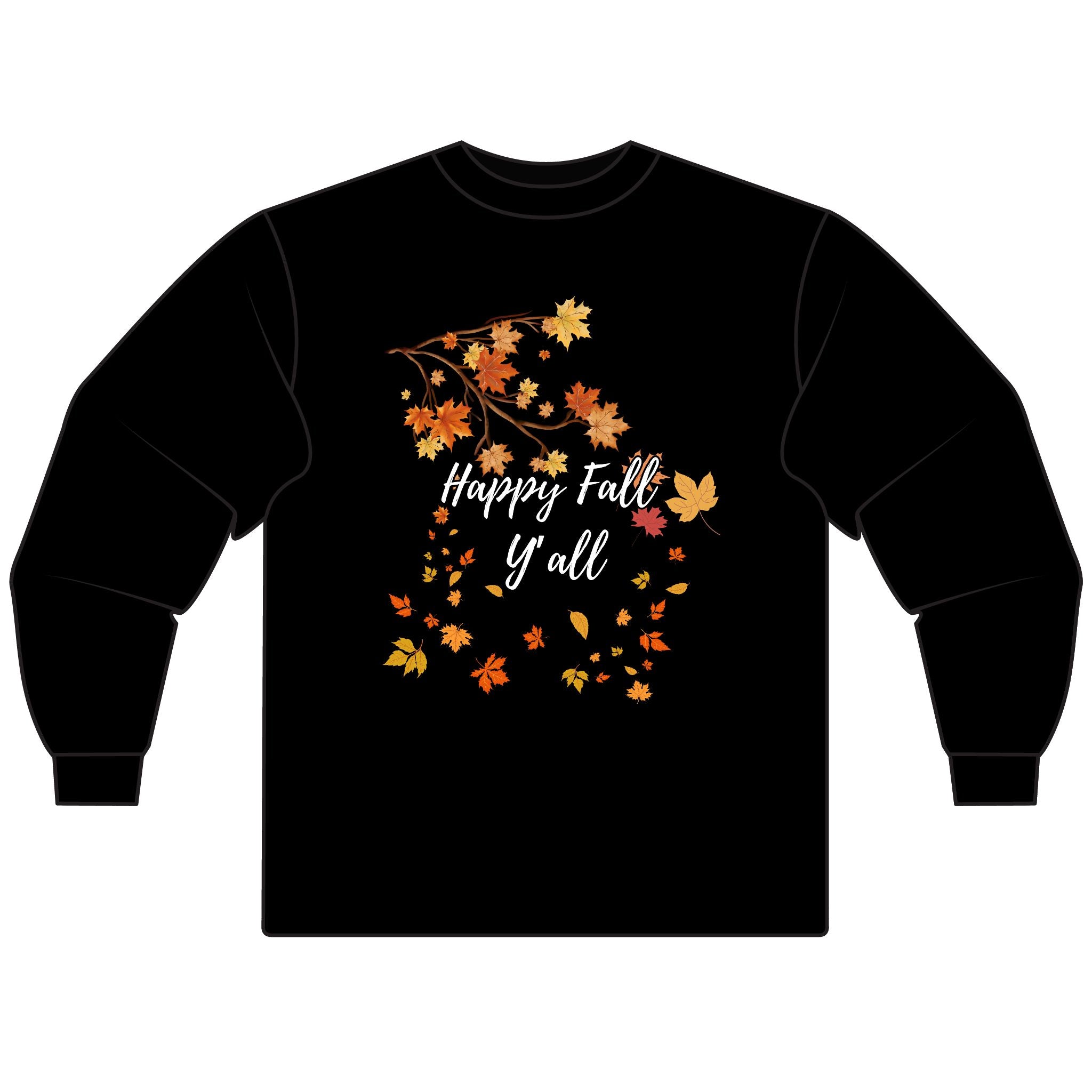 Happy Fall Y'all Unisex Long Sleeve T-Shirt, Cozy Fall Apparel, Autumn Gathering Tee, Thanksgiving Gift, Seasonal Outfit