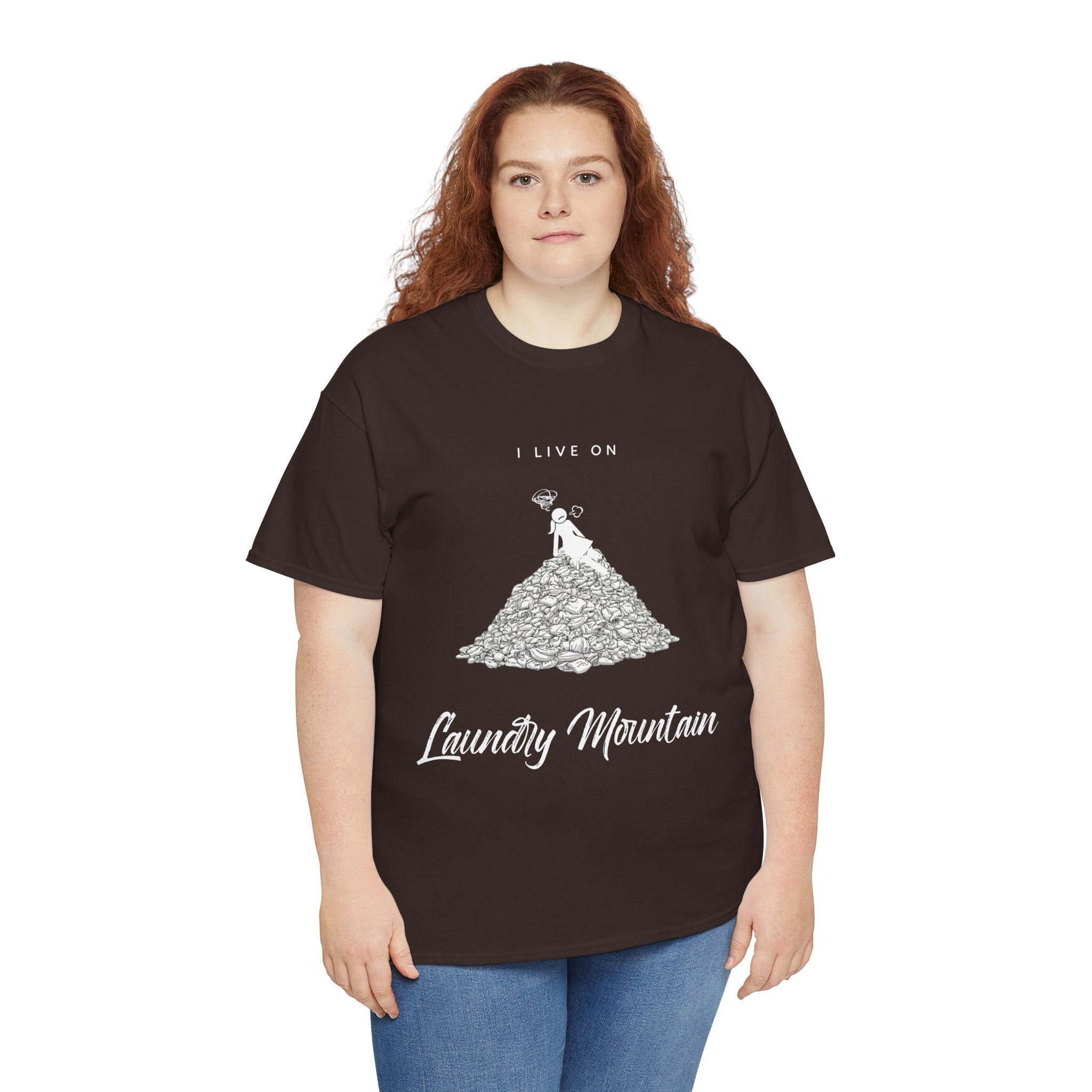 I Live on Laundry Mountain - Graphic Tee | Gildan 5000 Unisex Heavy Cotton T-Shirt, Funny Relatable Shirt, Gifts for Him/Her, Humor Shirt