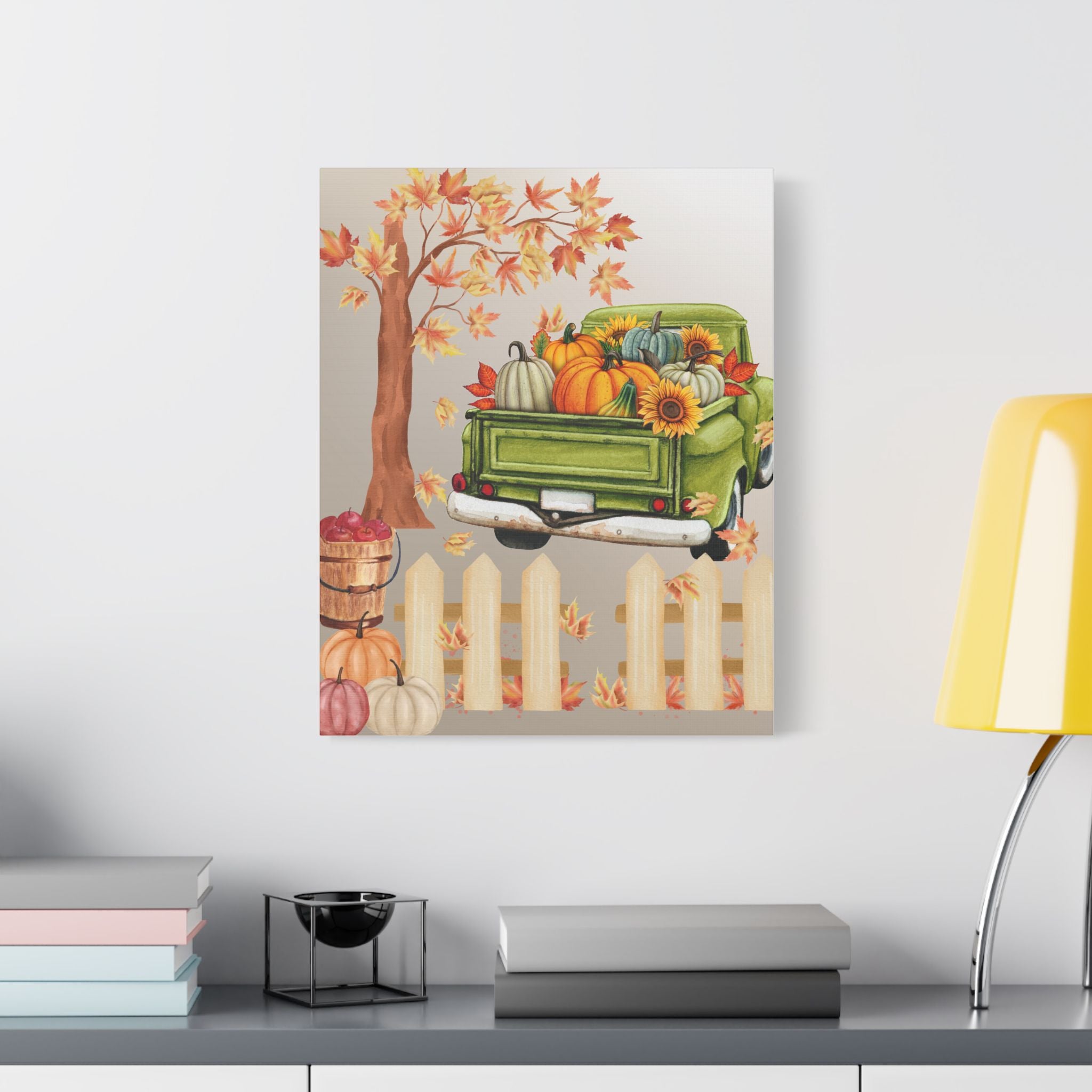 Autumn Themed Canvas Art Print, Fall Home Decor, Thanksgiving Wall Art, Rustic Truck Design, Harvest Decor