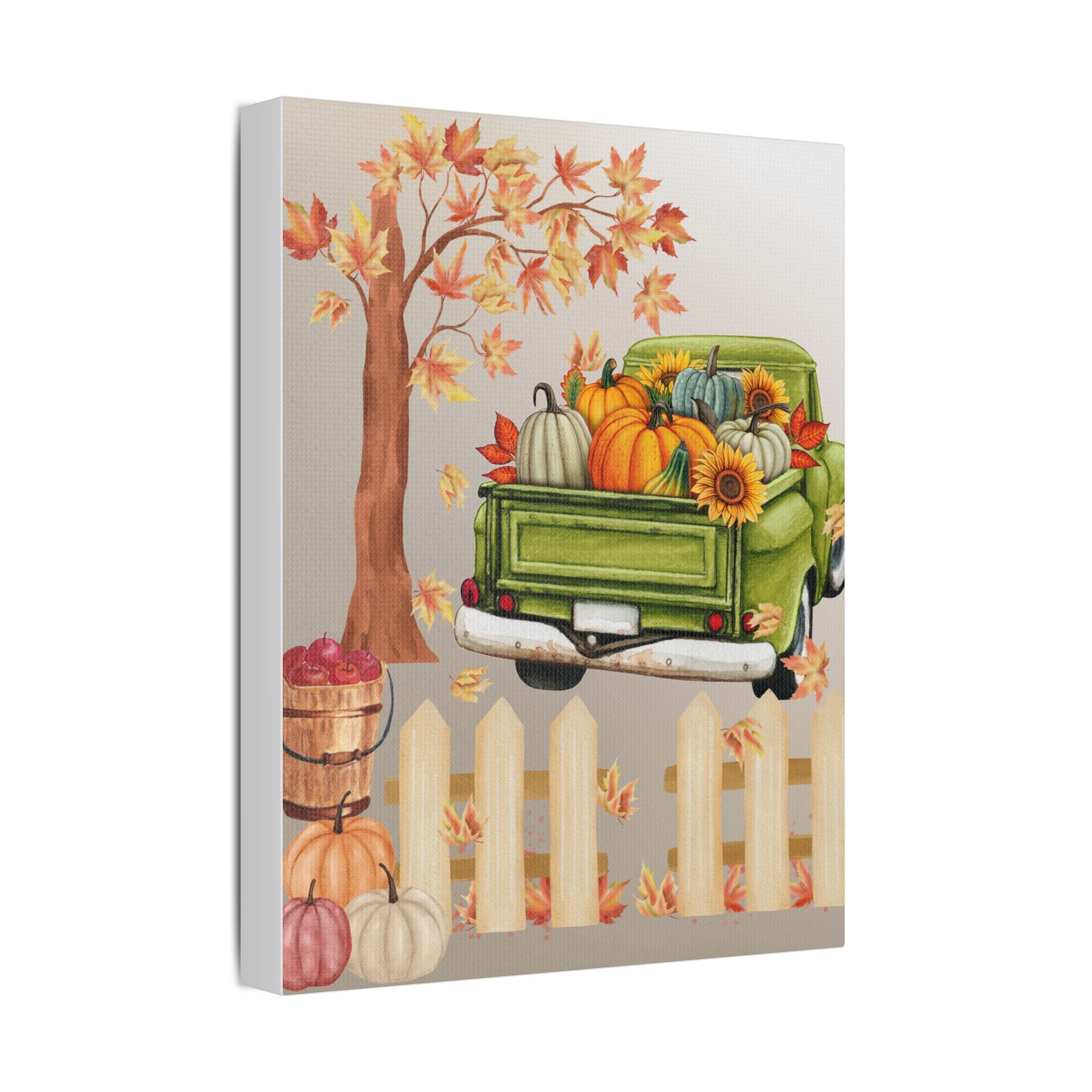 Autumn Themed Canvas Art Print, Fall Home Decor, Thanksgiving Wall Art, Rustic Truck Design, Harvest Decor