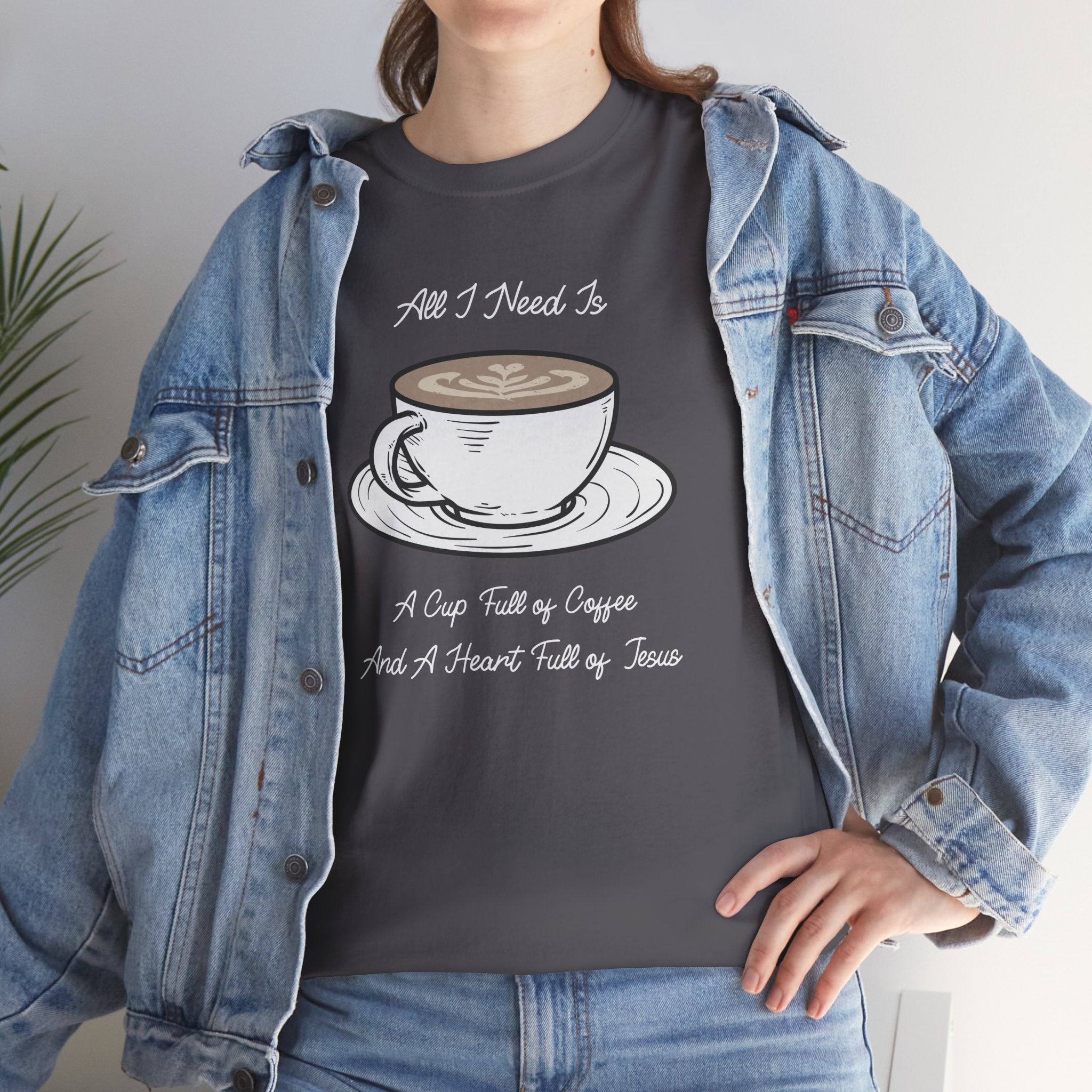 Unisex Heavy Cotton Tee with Coffee and Faith Design - Perfect for Coffee Lovers, Christians, Gifts, Casual Wear, and Everyday Comfort