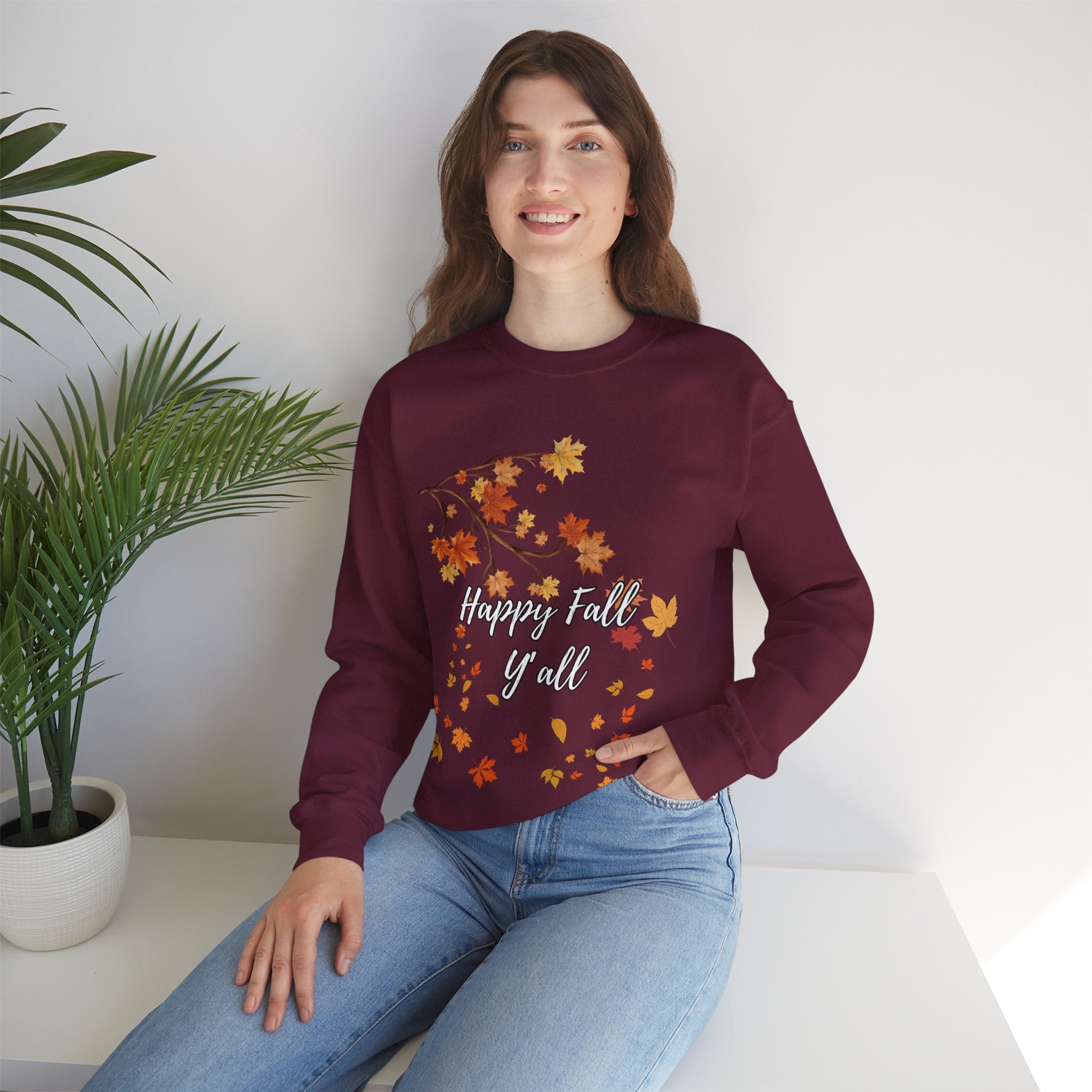 Autumn Leaves Sweatshirt, Happy Fall Y'all Crewneck, Cozy Fall Apparel, Thanksgiving Gift, Seasonal Fashion