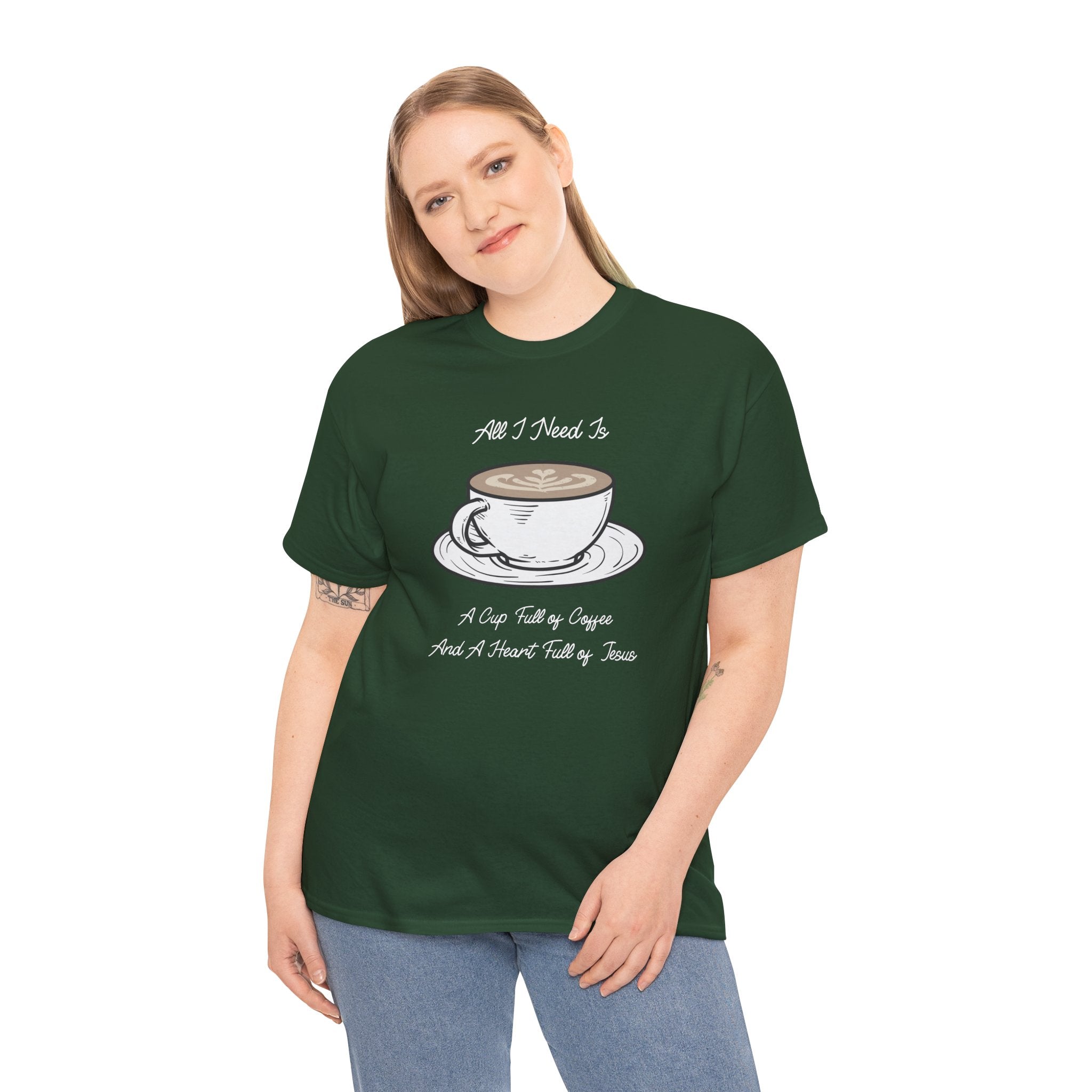 Unisex Heavy Cotton Tee with Coffee and Faith Design - Perfect for Coffee Lovers, Christians, Gifts, Casual Wear, and Everyday Comfort