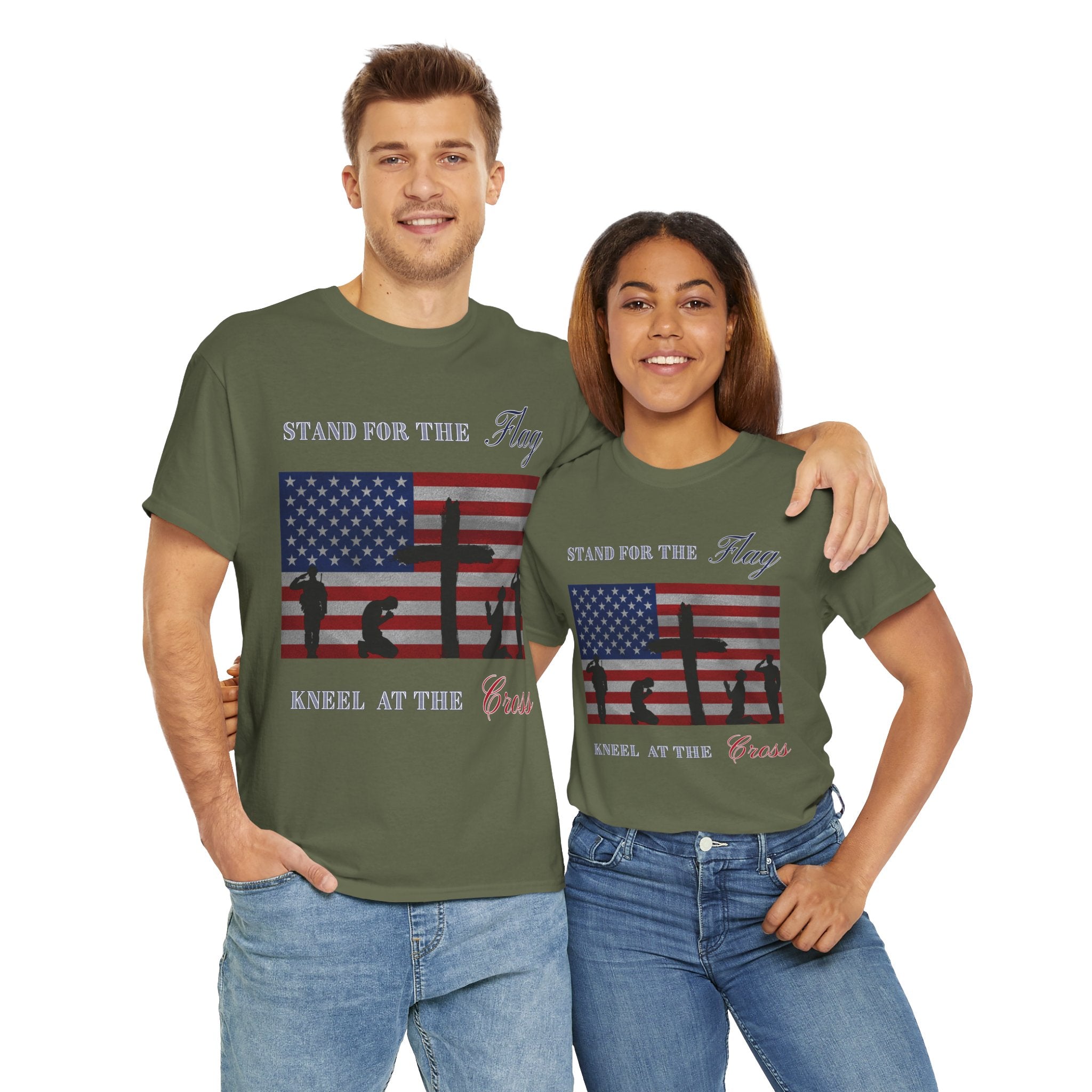 Patriotic Faith Unisex Heavy Cotton Tee, Stand for the Flag Shirt, Christian Style Tee, Independence Day Gift, Faith Based Apparel