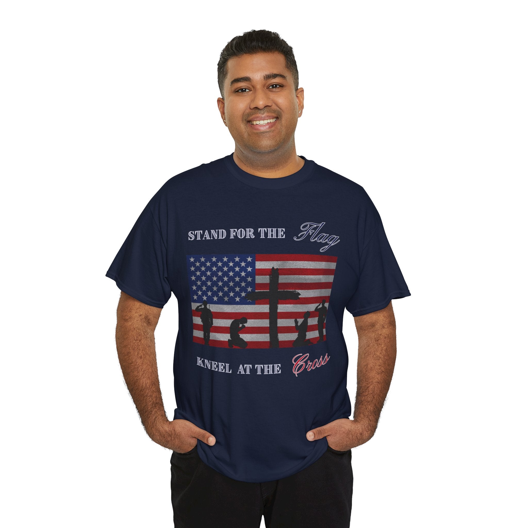 Patriotic Faith Unisex Heavy Cotton Tee, Stand for the Flag Shirt, Christian Style Tee, Independence Day Gift, Faith Based Apparel