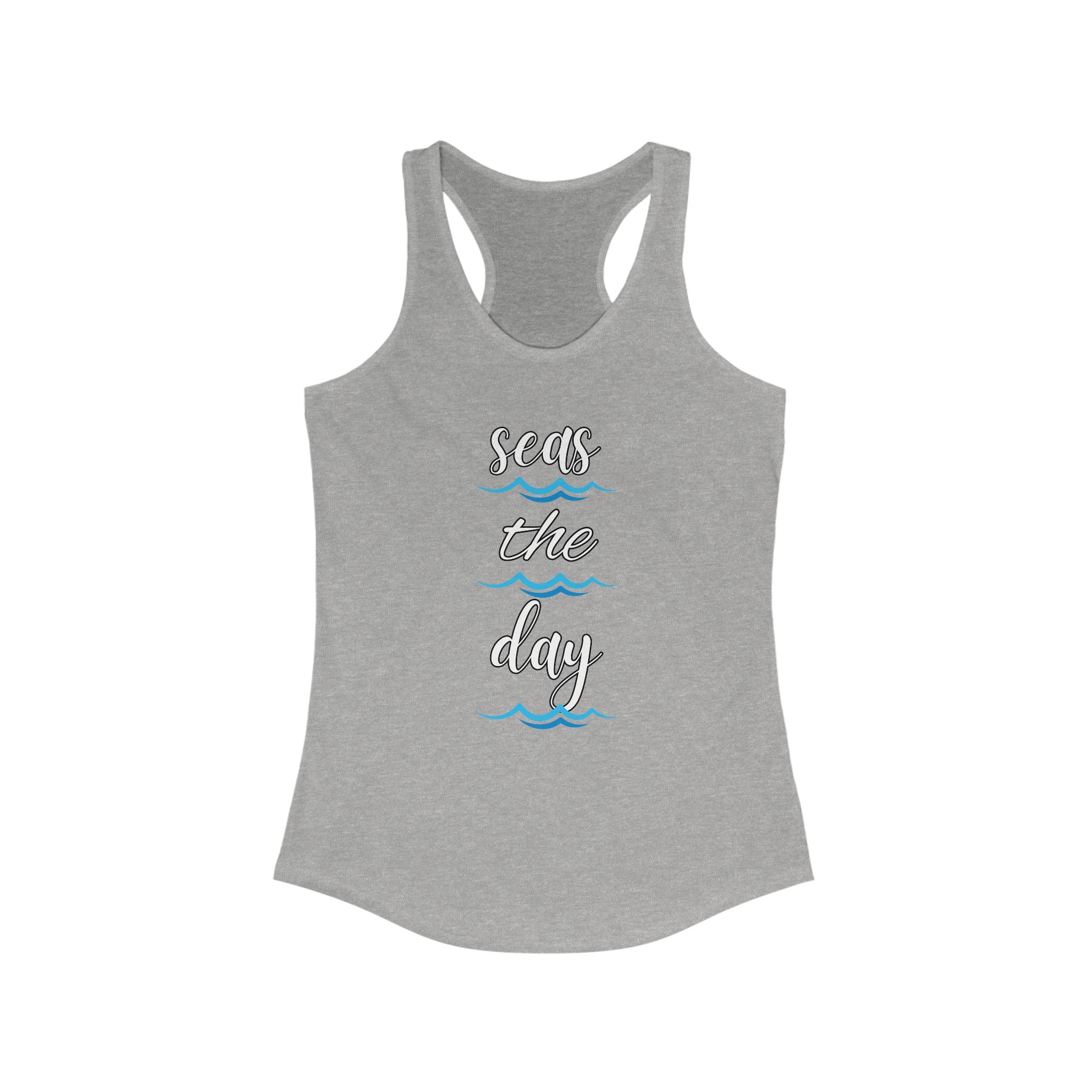 Seas the Day Racerback Tank, Summer Top, Beachwear, Motivational Apparel, Gift for Ocean Lovers, Vacation Wear