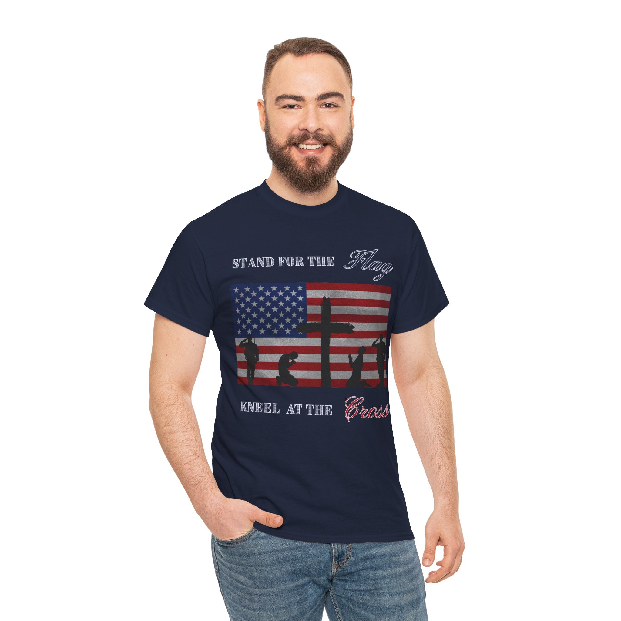 Patriotic Faith Unisex Heavy Cotton Tee, Stand for the Flag Shirt, Christian Style Tee, Independence Day Gift, Faith Based Apparel