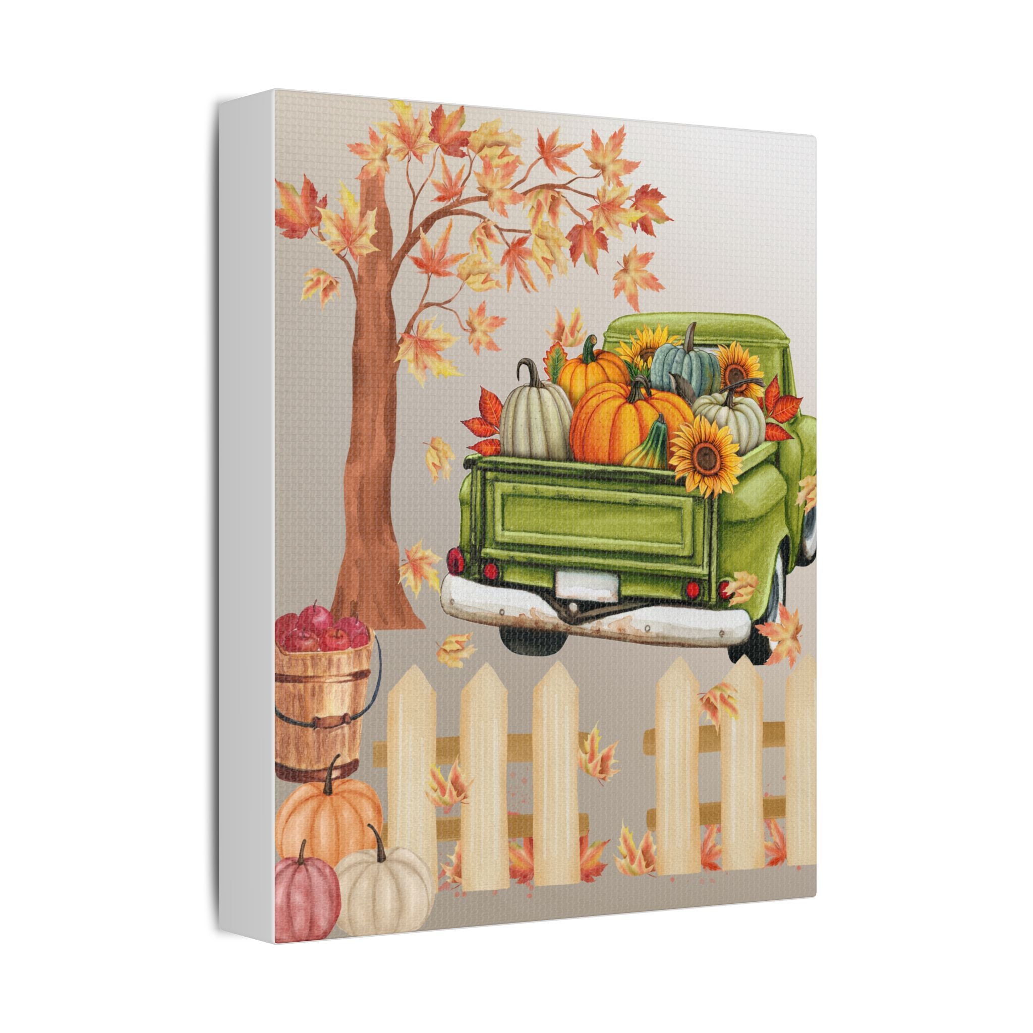 Autumn Themed Canvas Art Print, Fall Home Decor, Thanksgiving Wall Art, Rustic Truck Design, Harvest Decor