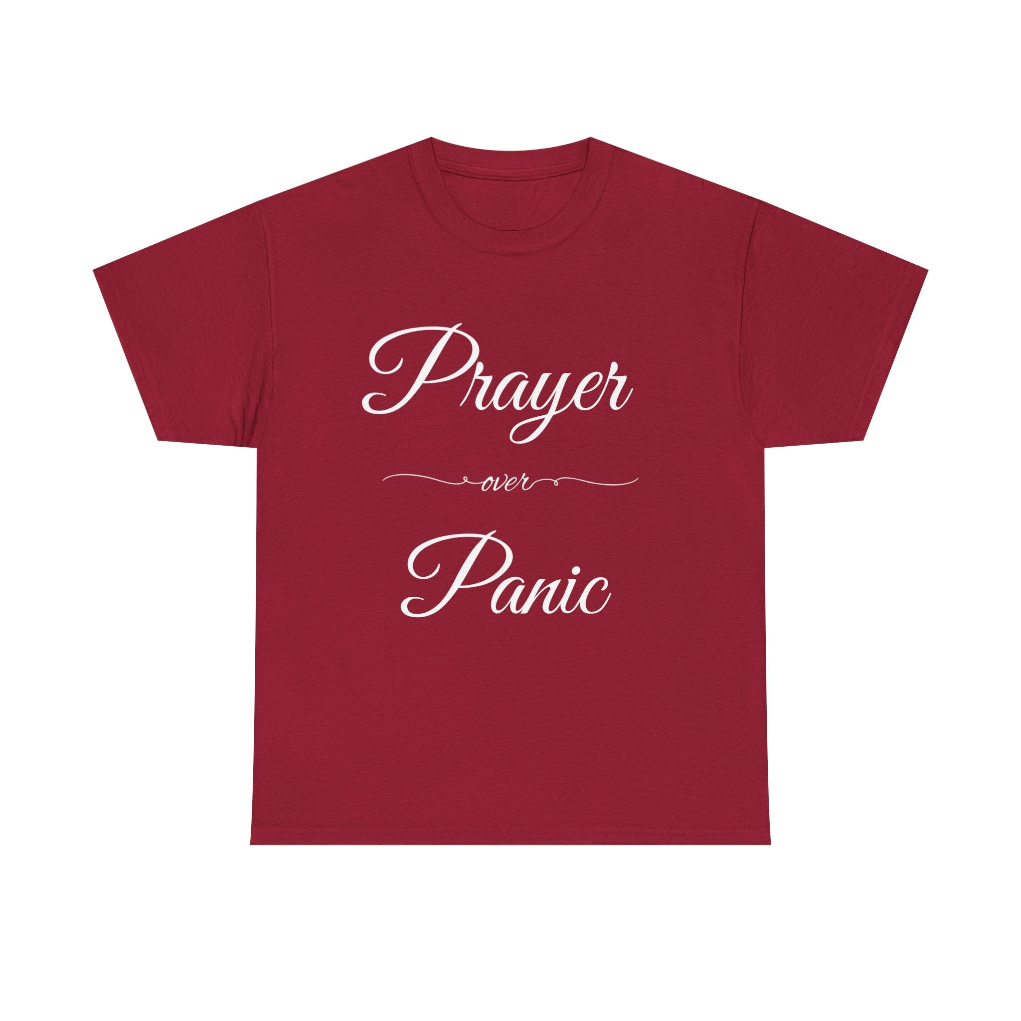Prayer Over Panic Unisex Heavy Cotton Tee - Spiritual Comfort Shirt, Thoughtful Gift for Faith Lovers, Relaxed Style for Everyday Wear