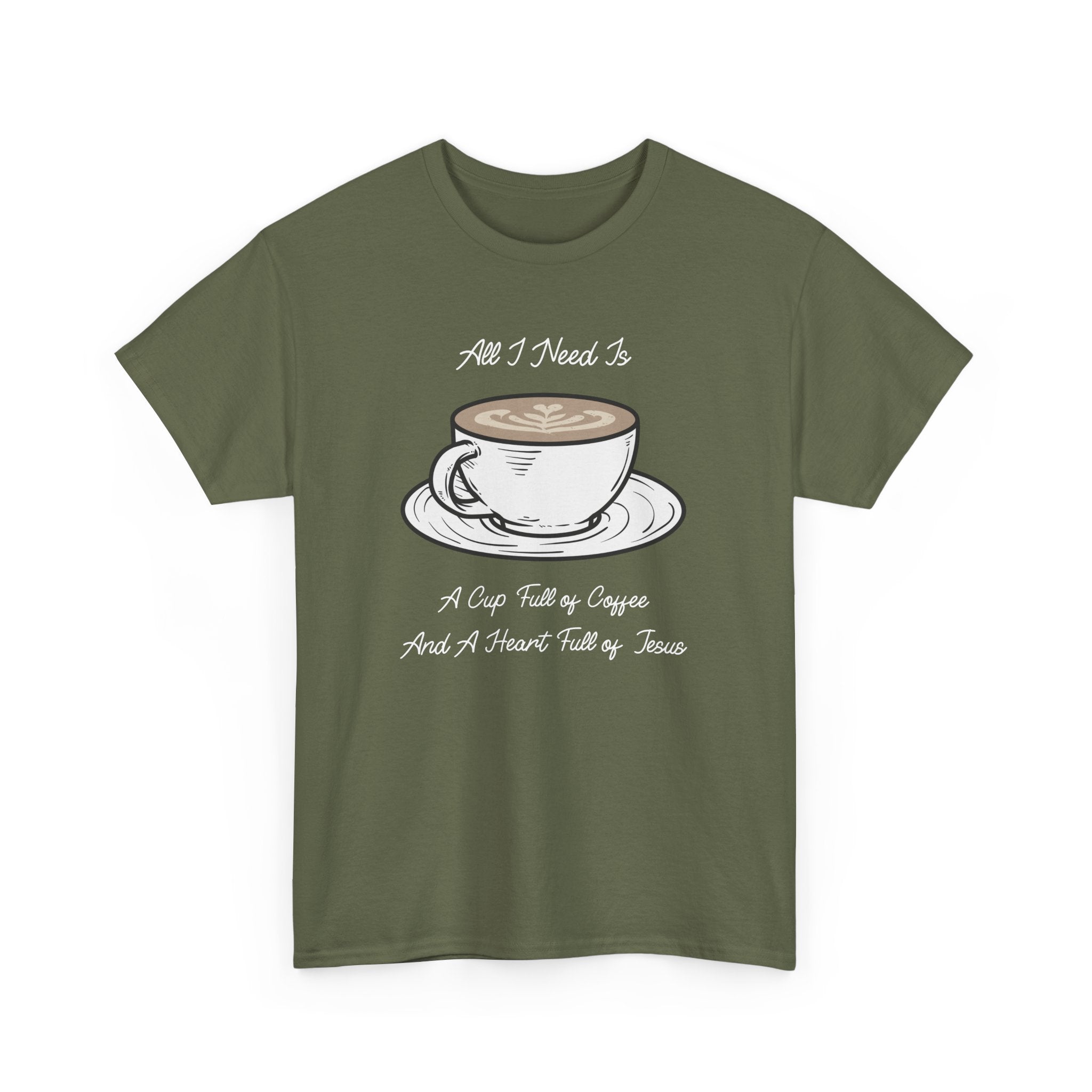 Unisex Heavy Cotton Tee with Coffee and Faith Design - Perfect for Coffee Lovers, Christians, Gifts, Casual Wear, and Everyday Comfort