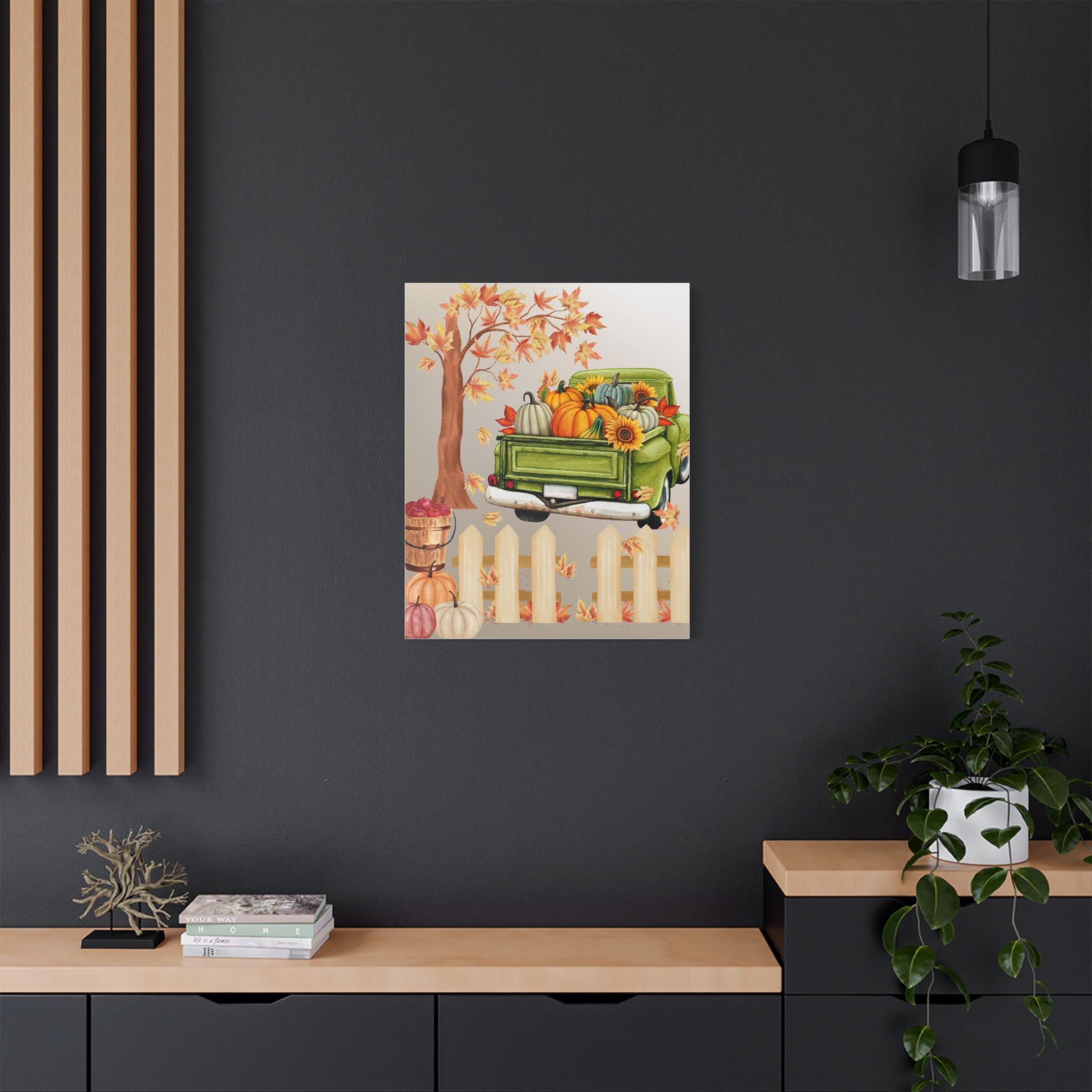 Autumn Themed Canvas Art Print, Fall Home Decor, Thanksgiving Wall Art, Rustic Truck Design, Harvest Decor