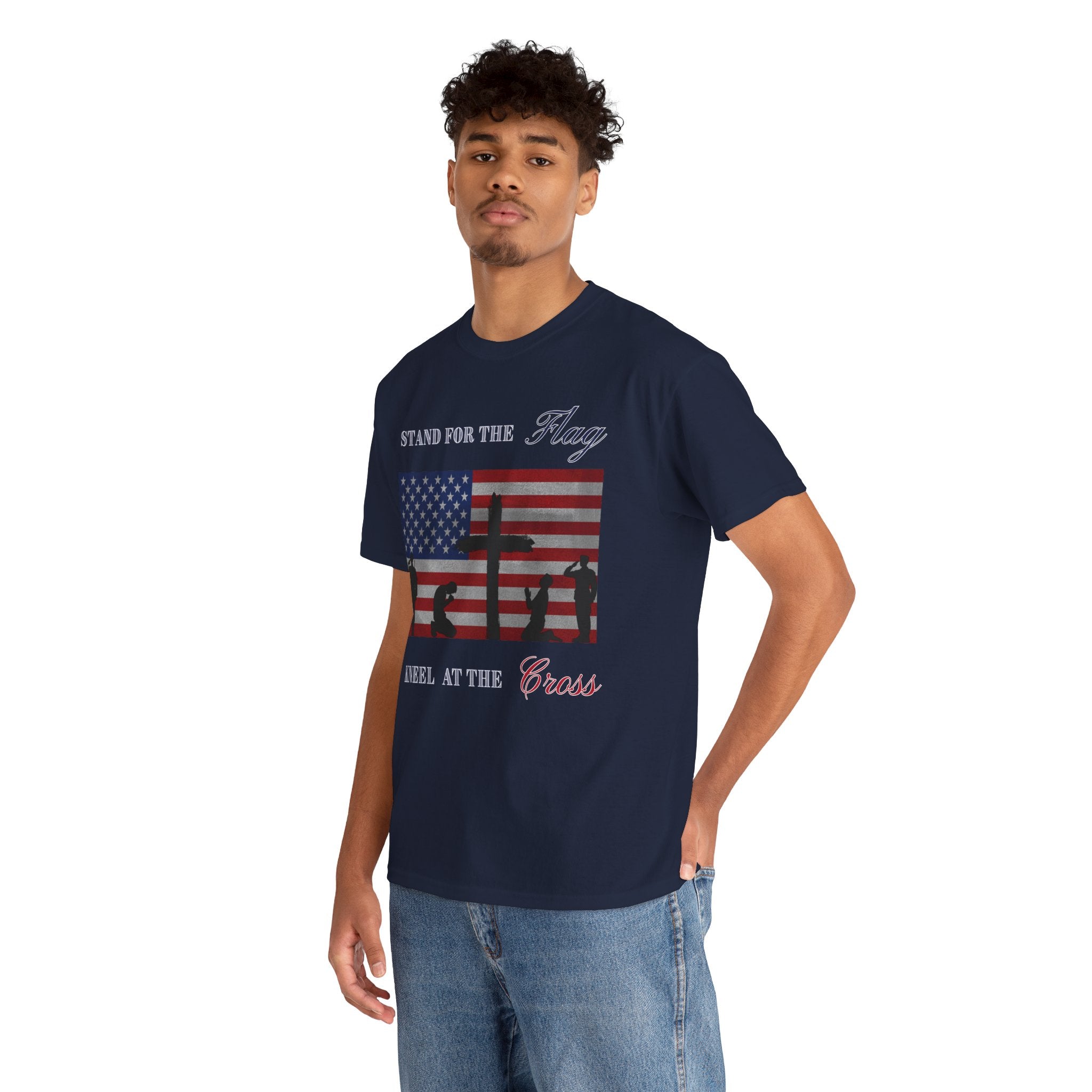 Patriotic Faith Unisex Heavy Cotton Tee, Stand for the Flag Shirt, Christian Style Tee, Independence Day Gift, Faith Based Apparel