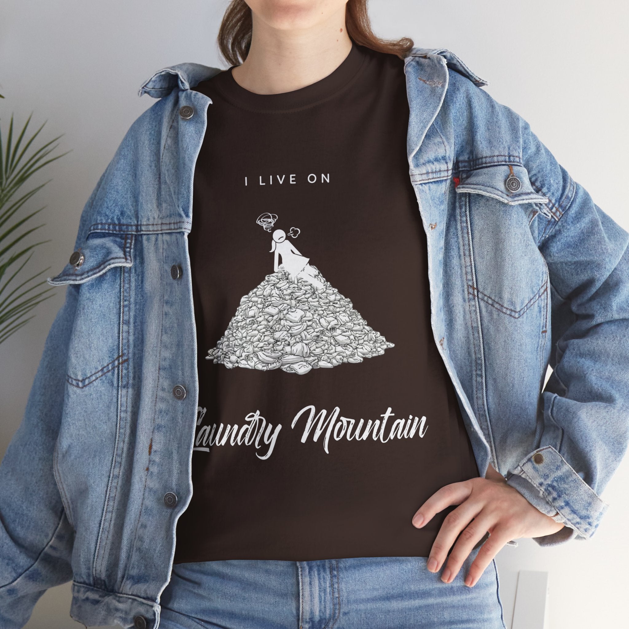I Live on Laundry Mountain - Graphic Tee | Gildan 5000 Unisex Heavy Cotton T-Shirt, Funny Relatable Shirt, Gifts for Him/Her, Humor Shirt