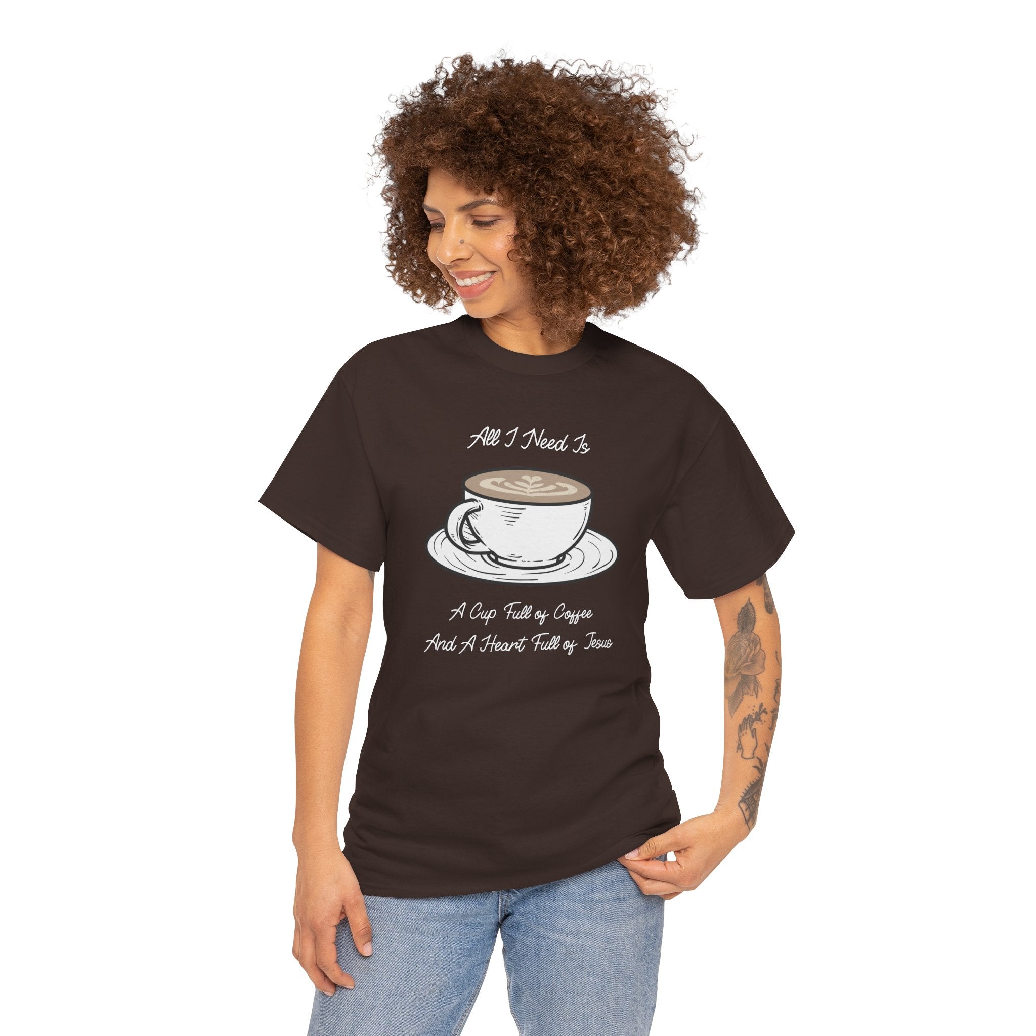 Unisex Heavy Cotton Tee with Coffee and Faith Design - Perfect for Coffee Lovers, Christians, Gifts, Casual Wear, and Everyday Comfort