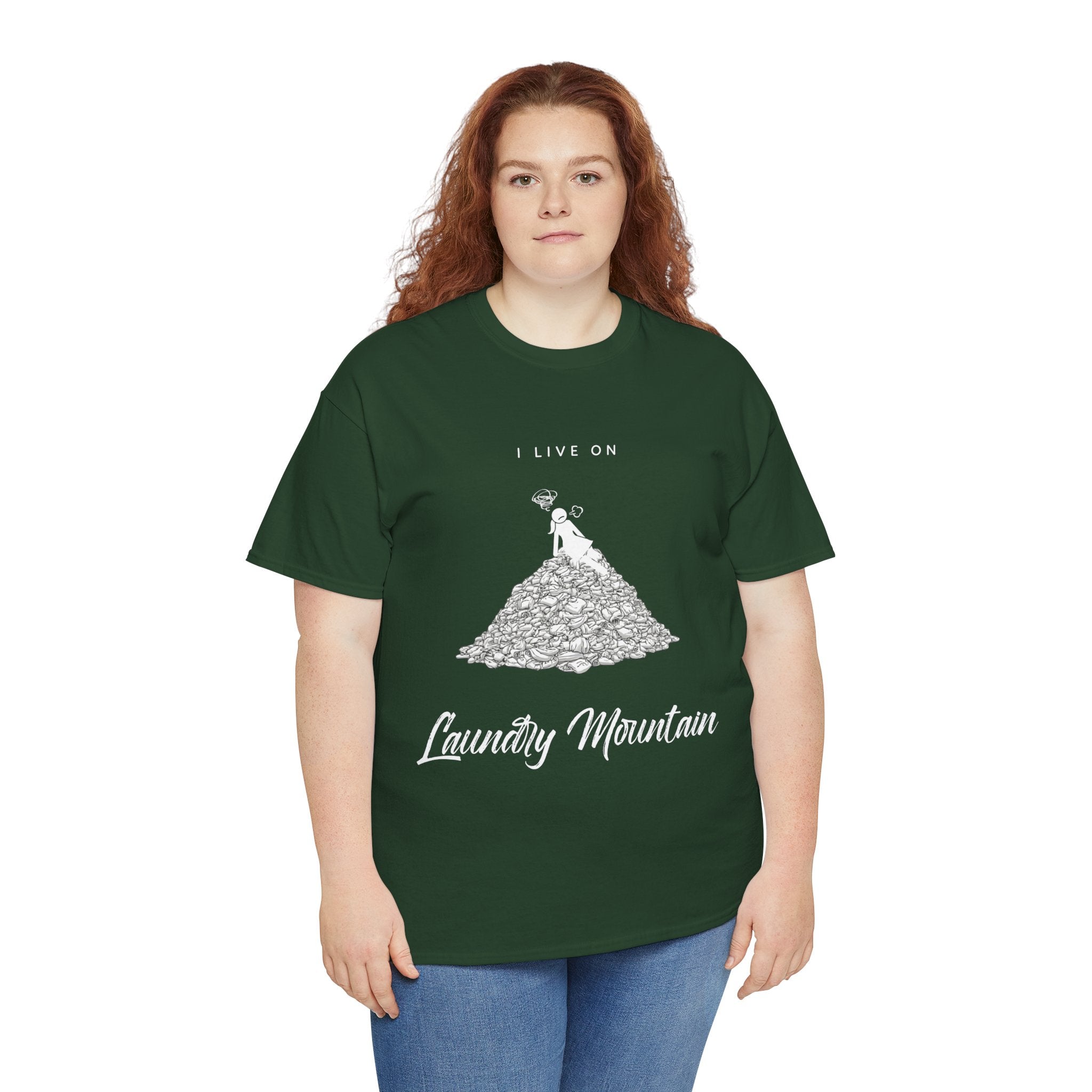 I Live on Laundry Mountain - Graphic Tee | Gildan 5000 Unisex Heavy Cotton T-Shirt, Funny Relatable Shirt, Gifts for Him/Her, Humor Shirt