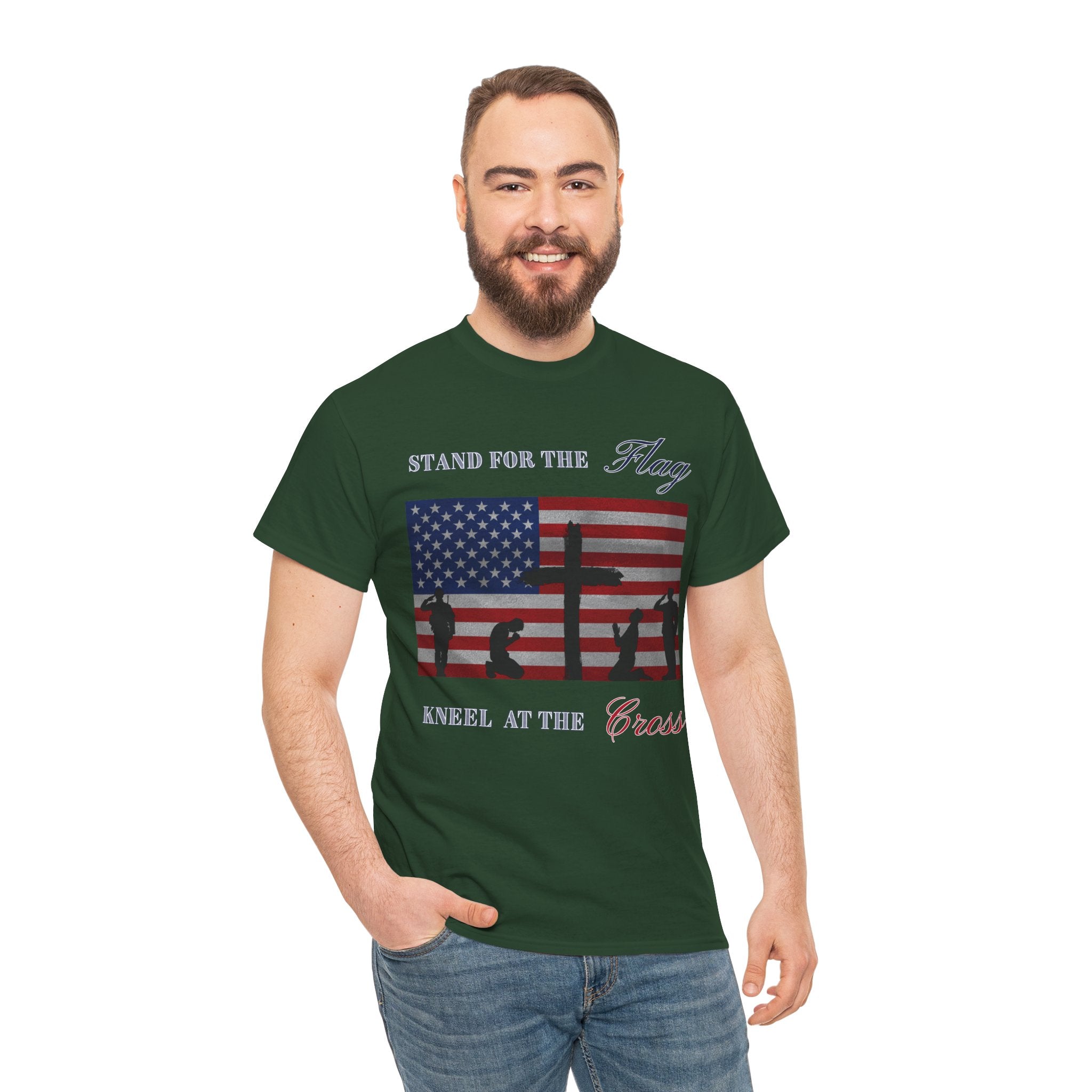 Patriotic Faith Unisex Heavy Cotton Tee, Stand for the Flag Shirt, Christian Style Tee, Independence Day Gift, Faith Based Apparel