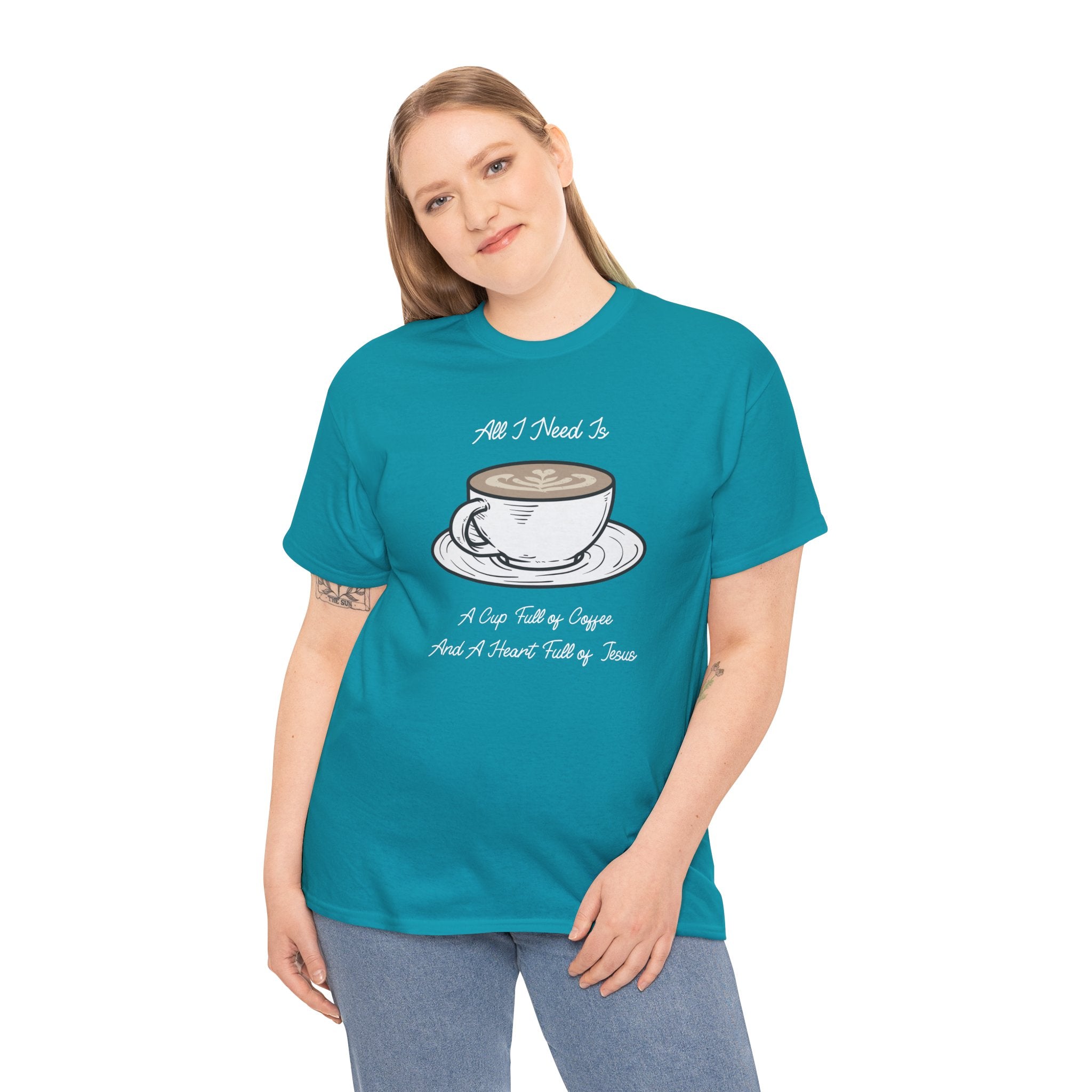 Unisex Heavy Cotton Tee with Coffee and Faith Design - Perfect for Coffee Lovers, Christians, Gifts, Casual Wear, and Everyday Comfort