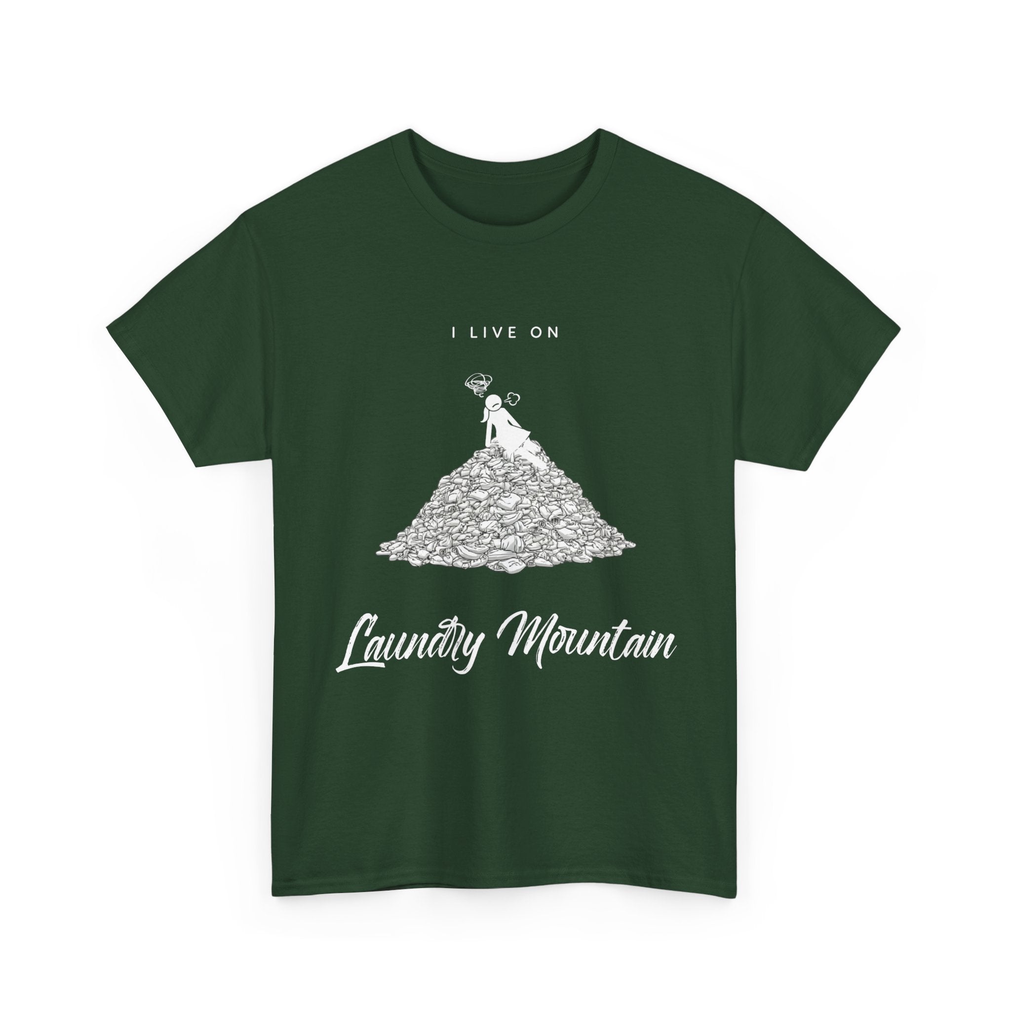 I Live on Laundry Mountain - Graphic Tee | Gildan 5000 Unisex Heavy Cotton T-Shirt, Funny Relatable Shirt, Gifts for Him/Her, Humor Shirt