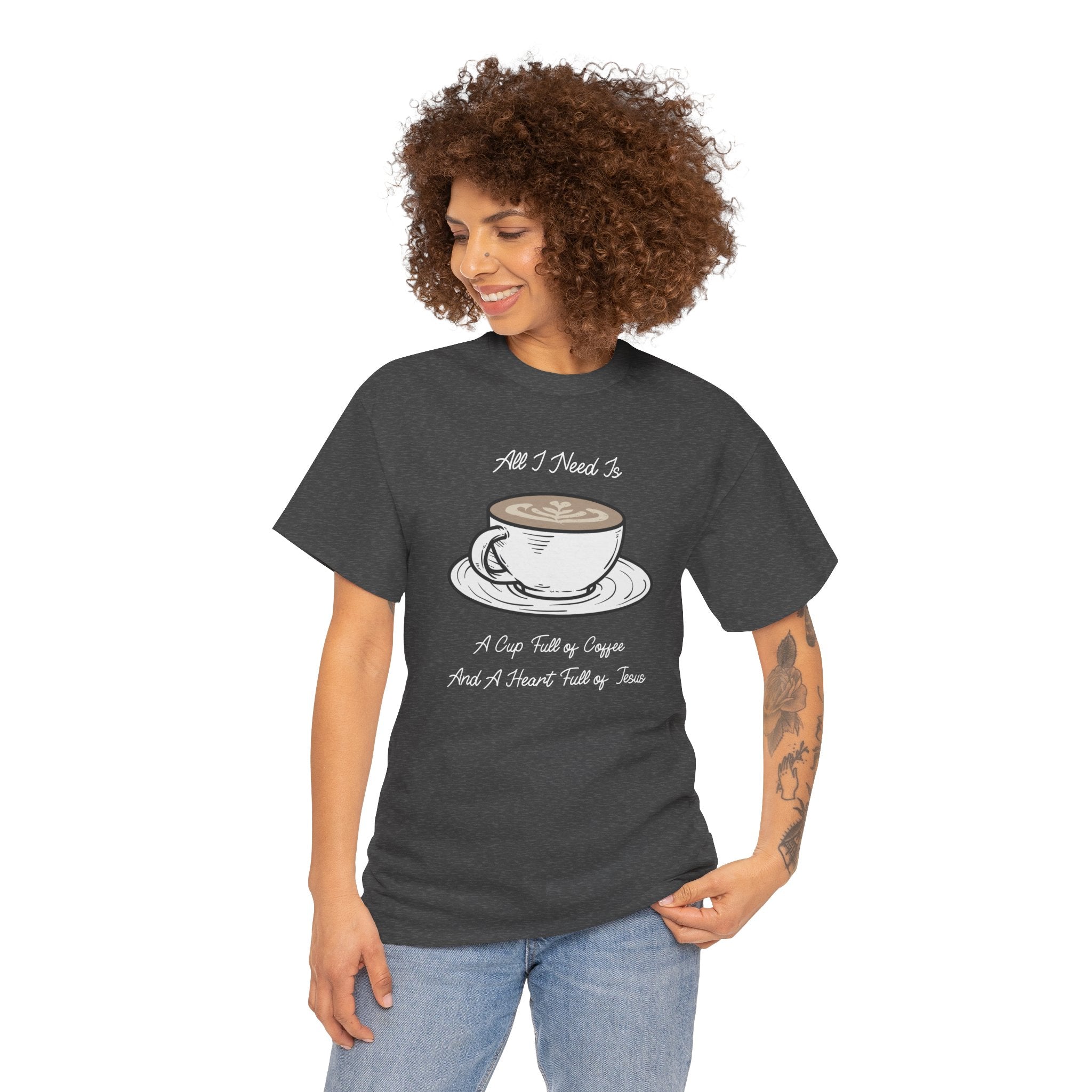Unisex Heavy Cotton Tee with Coffee and Faith Design - Perfect for Coffee Lovers, Christians, Gifts, Casual Wear, and Everyday Comfort