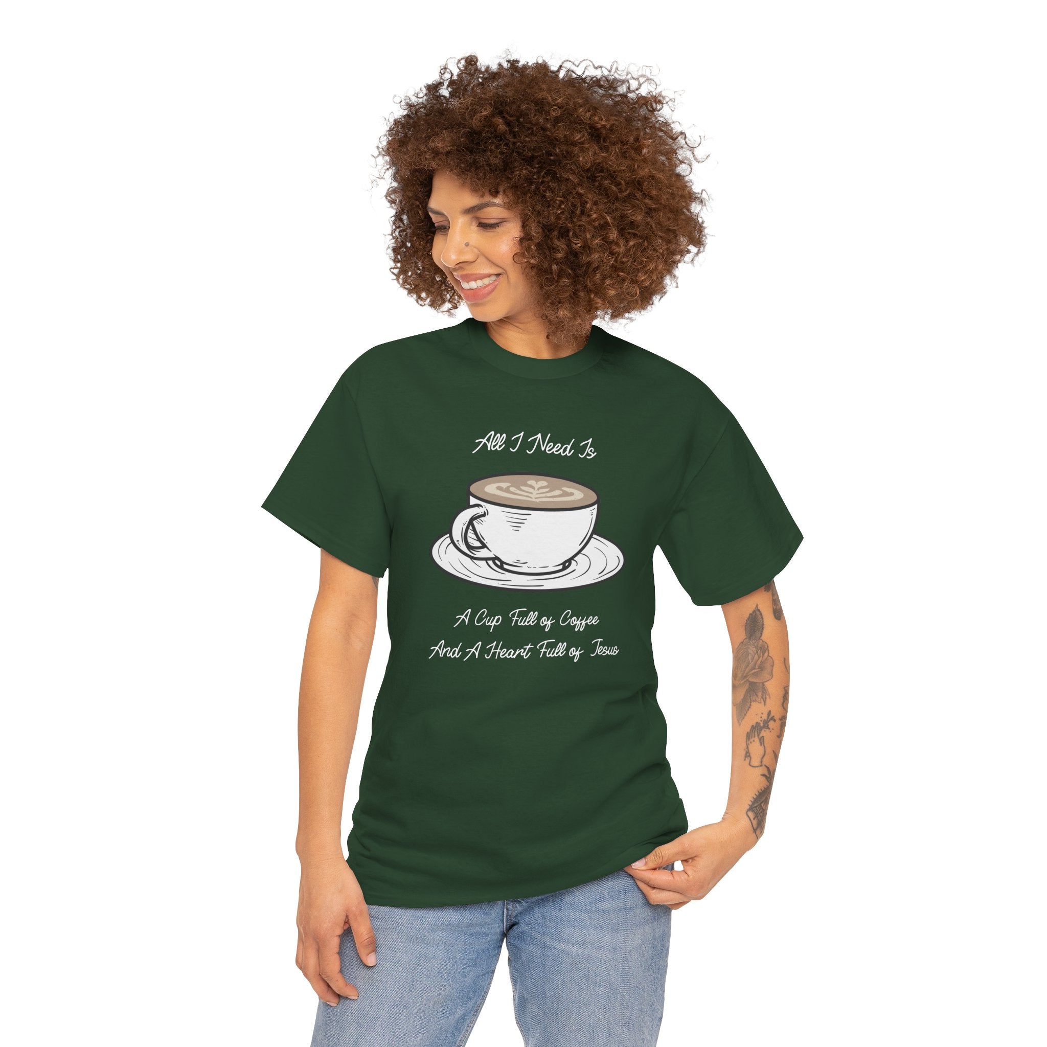 Unisex Heavy Cotton Tee with Coffee and Faith Design - Perfect for Coffee Lovers, Christians, Gifts, Casual Wear, and Everyday Comfort