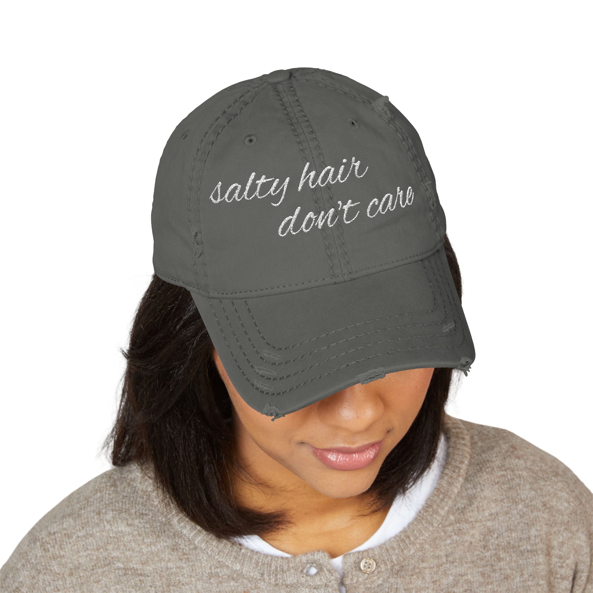 Distressed Dad Hat - Salty Hair, Don't Care, Embroidered Cap for Beach Lovers, Casual Wear, Summer Accessory, Gift for Dad