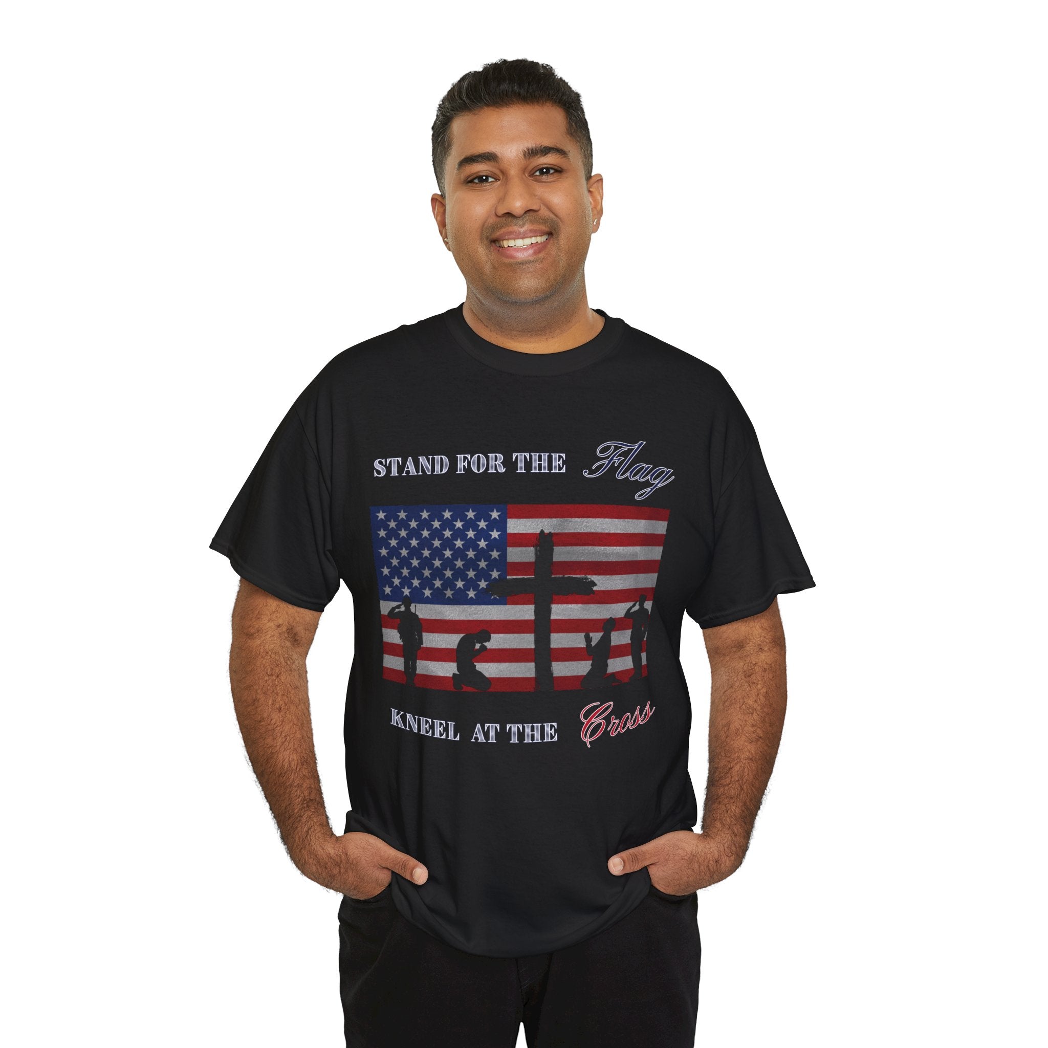Patriotic Faith Unisex Heavy Cotton Tee, Stand for the Flag Shirt, Christian Style Tee, Independence Day Gift, Faith Based Apparel