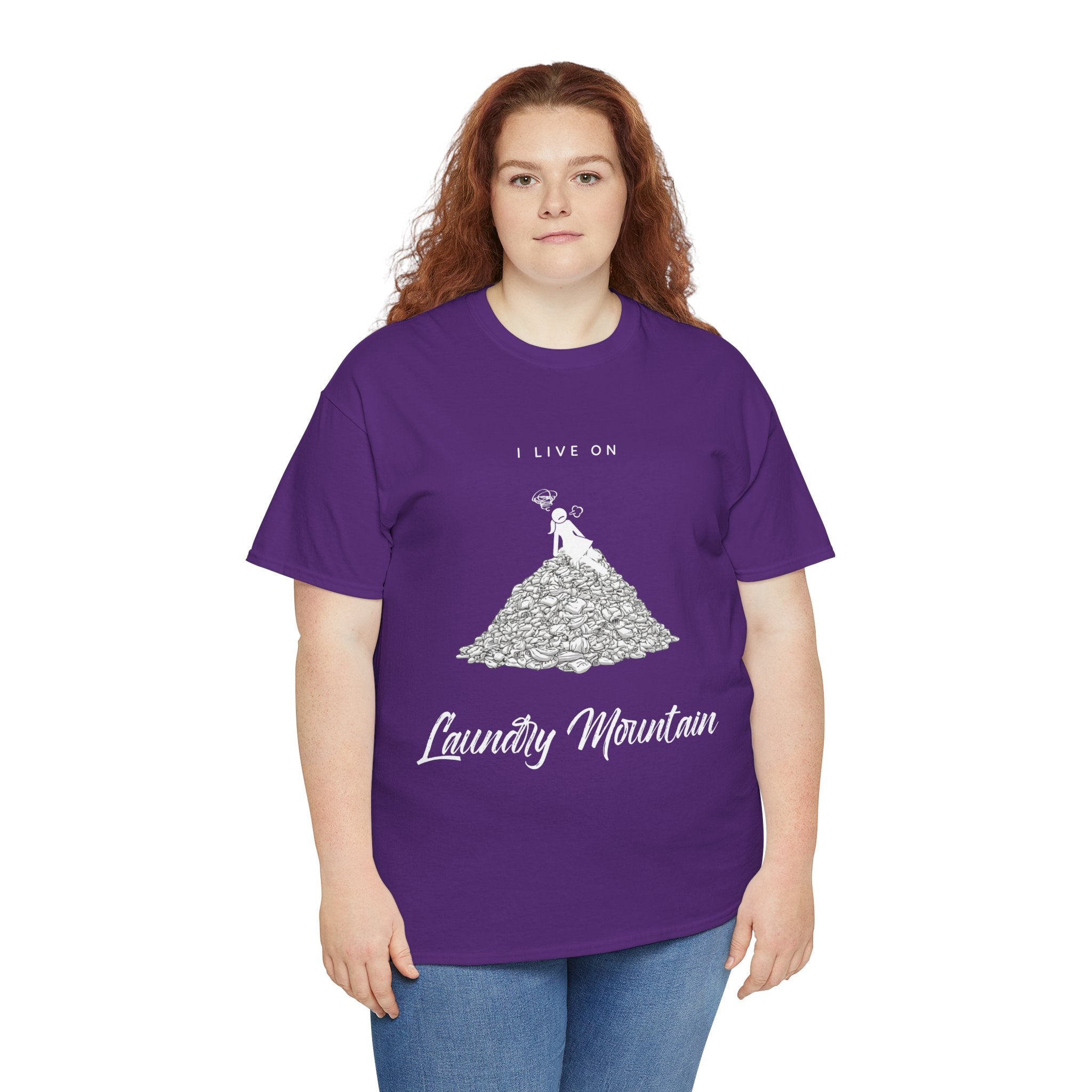 I Live on Laundry Mountain - Graphic Tee | Gildan 5000 Unisex Heavy Cotton T-Shirt, Funny Relatable Shirt, Gifts for Him/Her, Humor Shirt