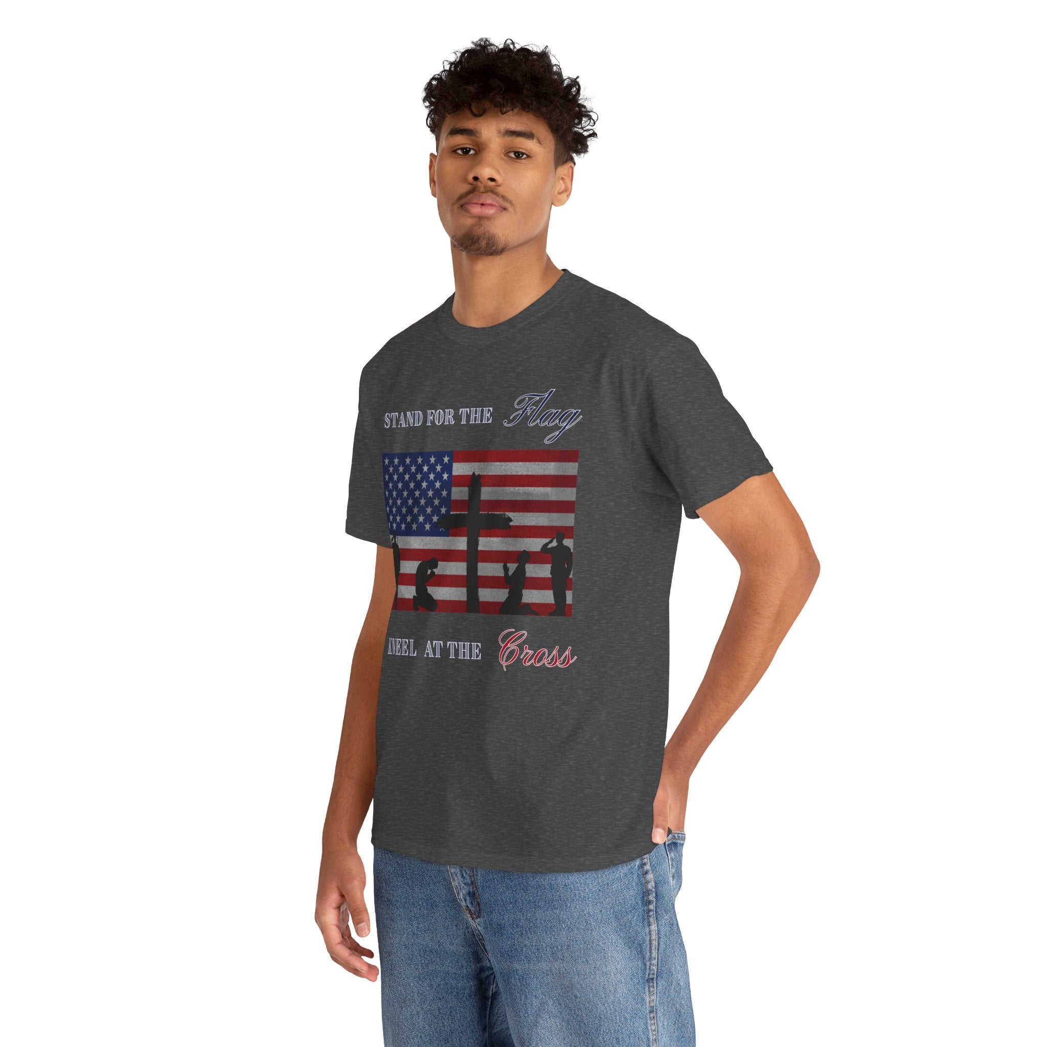 Patriotic Faith Unisex Heavy Cotton Tee, Stand for the Flag Shirt, Christian Style Tee, Independence Day Gift, Faith Based Apparel