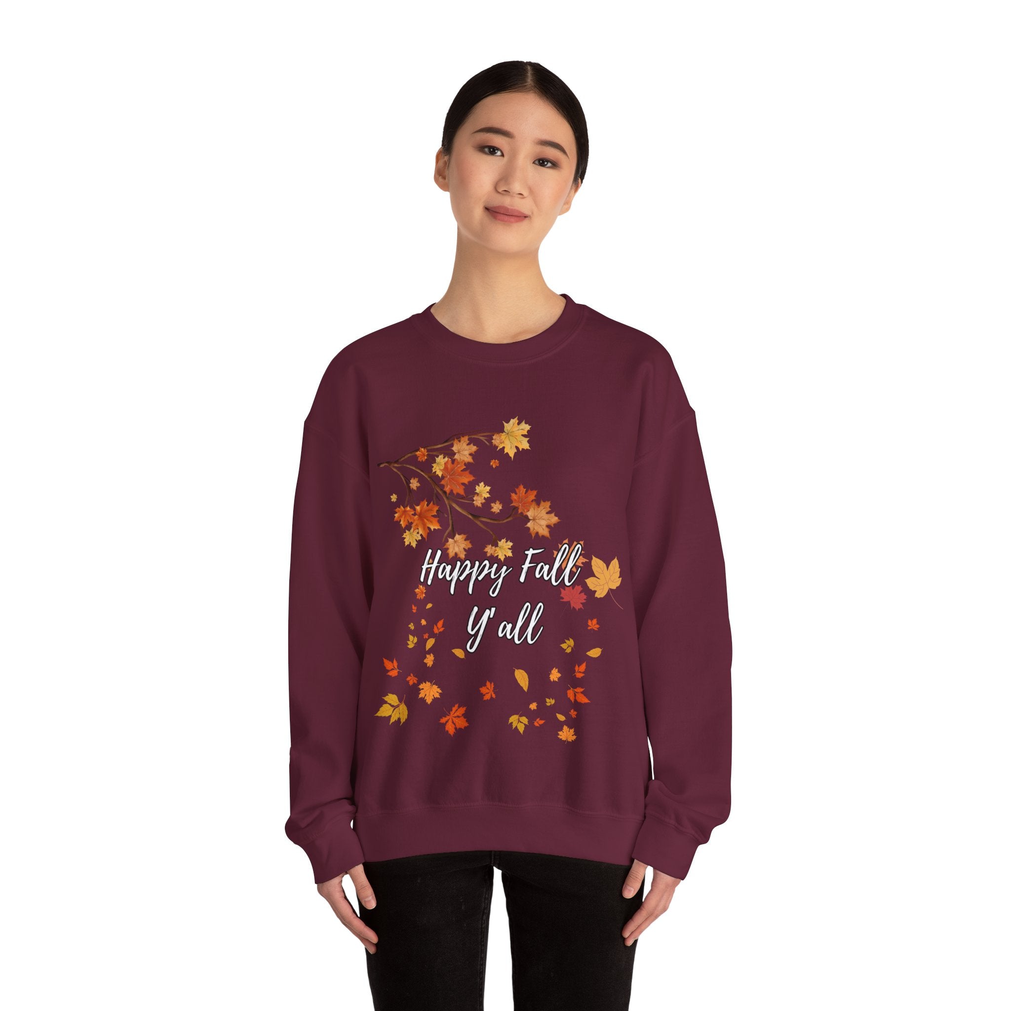 Autumn Leaves Sweatshirt, Happy Fall Y'all Crewneck, Cozy Fall Apparel, Thanksgiving Gift, Seasonal Fashion