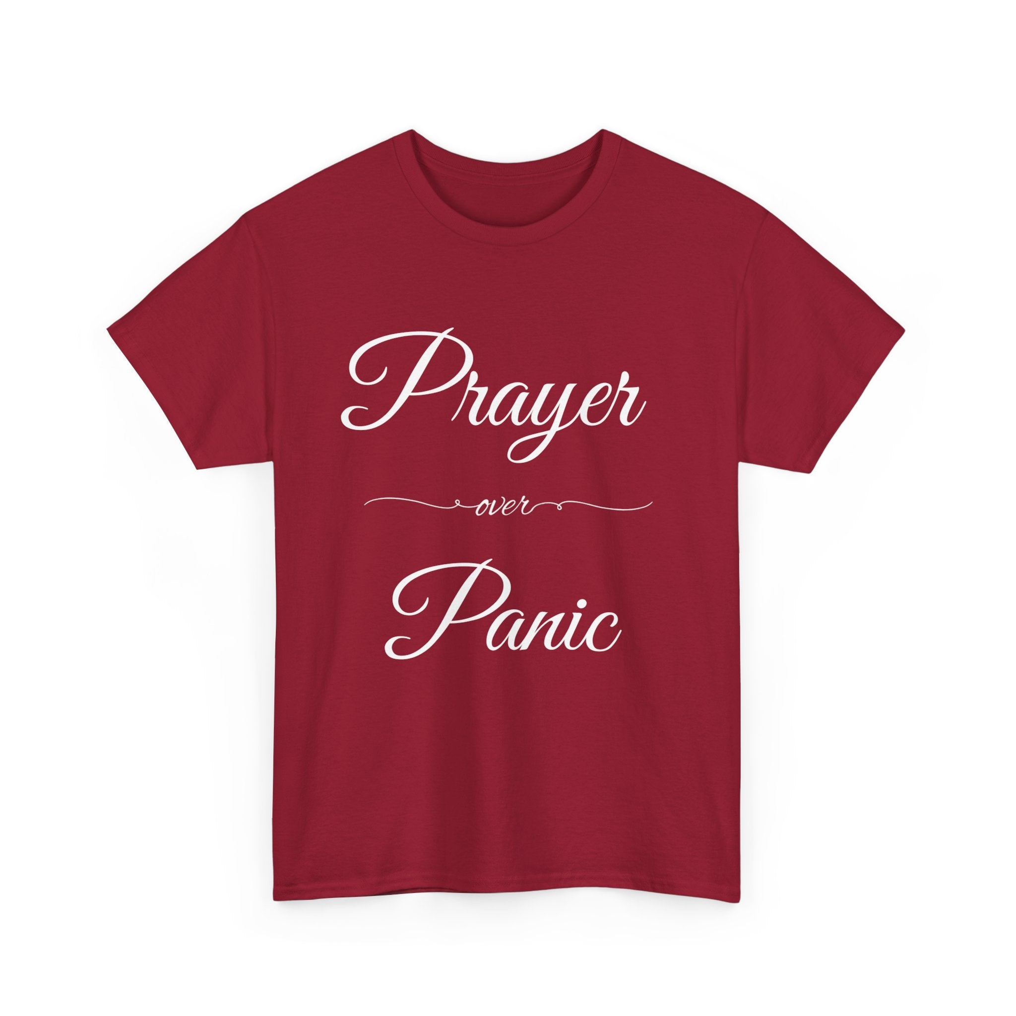 Prayer Over Panic Unisex Heavy Cotton Tee - Spiritual Comfort Shirt, Thoughtful Gift for Faith Lovers, Relaxed Style for Everyday Wear