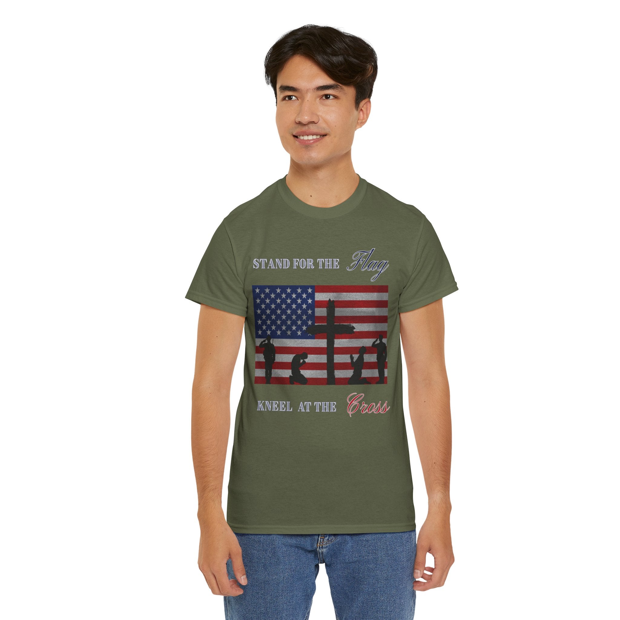 Patriotic Faith Unisex Heavy Cotton Tee, Stand for the Flag Shirt, Christian Style Tee, Independence Day Gift, Faith Based Apparel