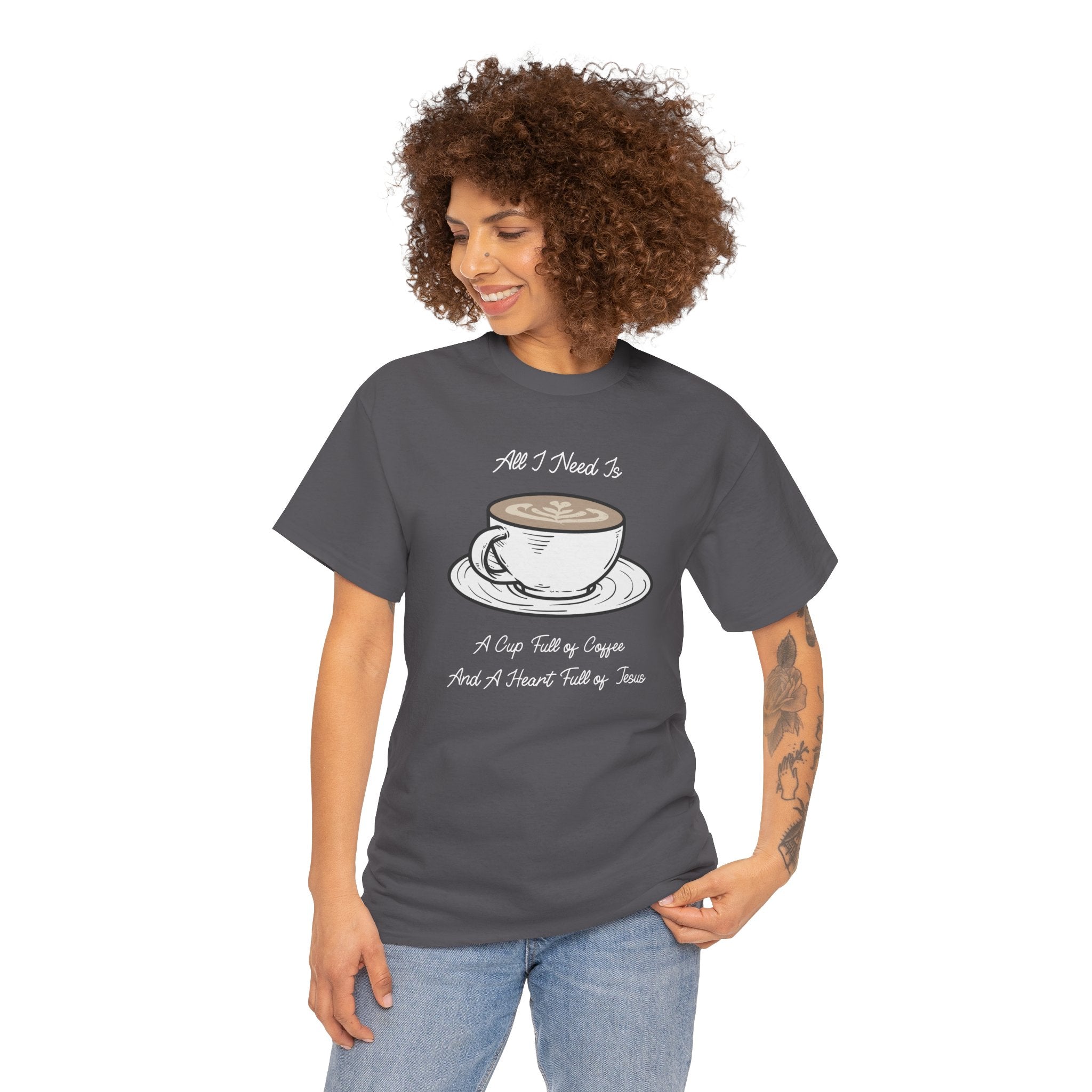 Unisex Heavy Cotton Tee with Coffee and Faith Design - Perfect for Coffee Lovers, Christians, Gifts, Casual Wear, and Everyday Comfort