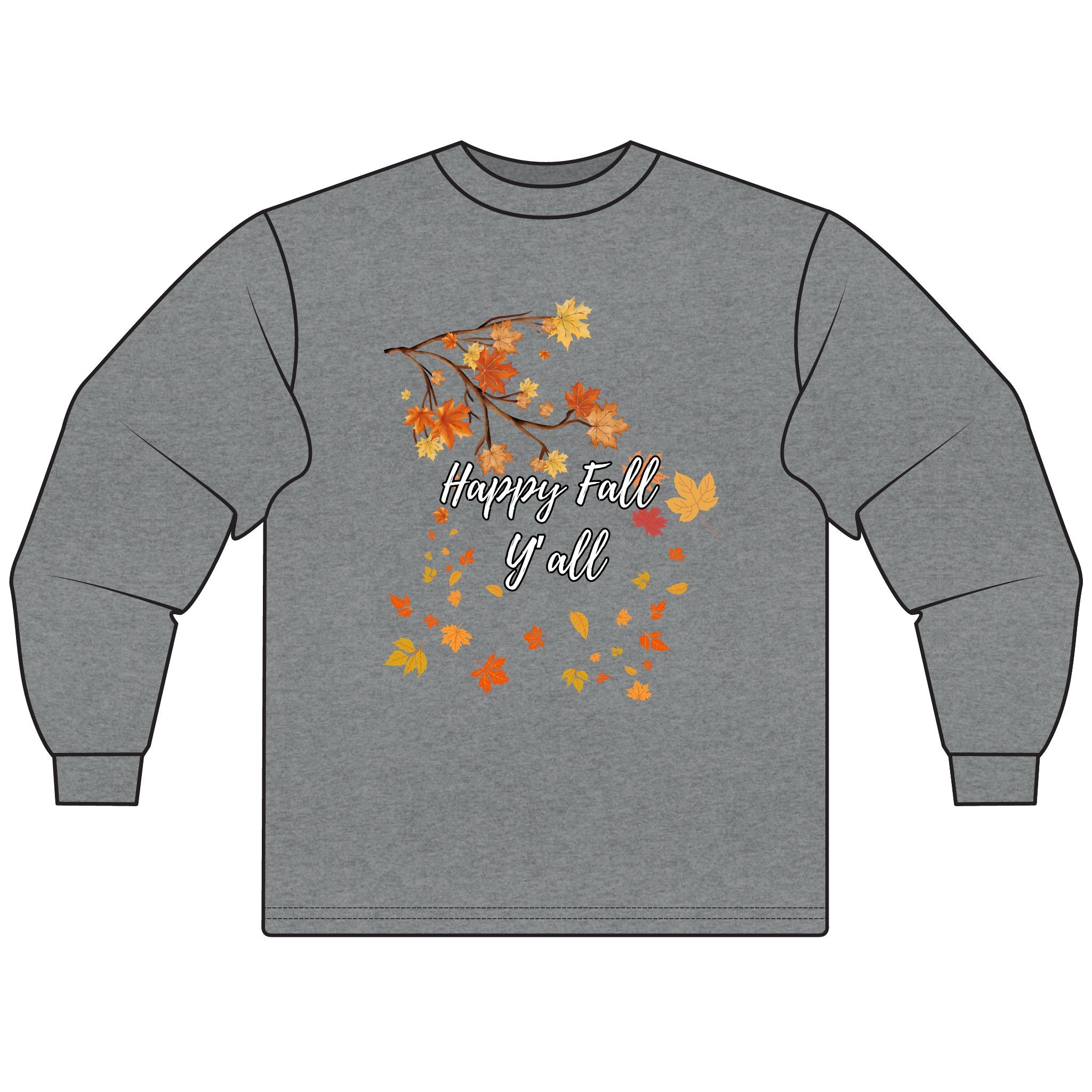 Happy Fall Y'all Unisex Long Sleeve T-Shirt, Cozy Fall Apparel, Autumn Gathering Tee, Thanksgiving Gift, Seasonal Outfit
