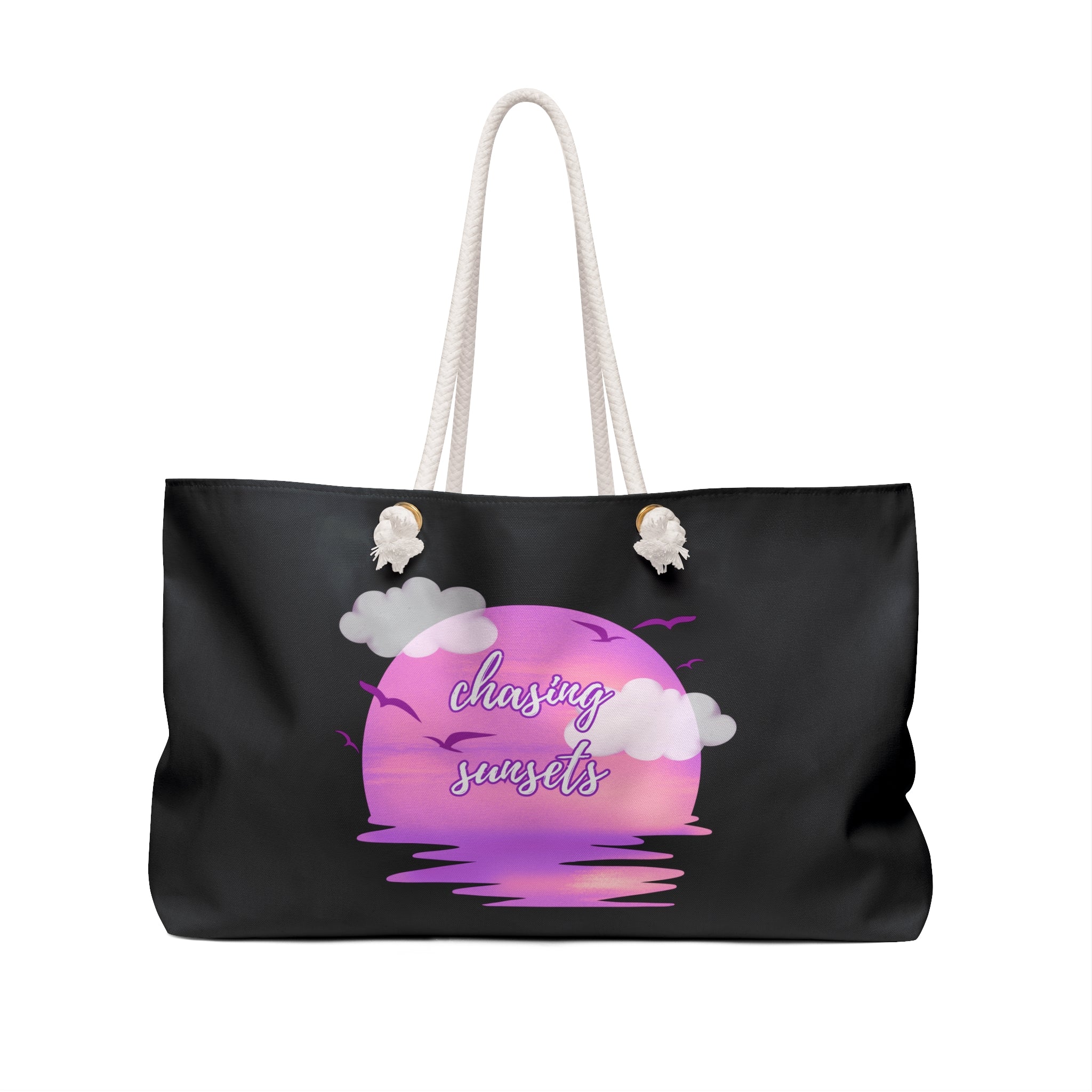 Black Chasing Sunsets Weekender Bag – Perfect for Travel, Beach Days, Gym, Gifts