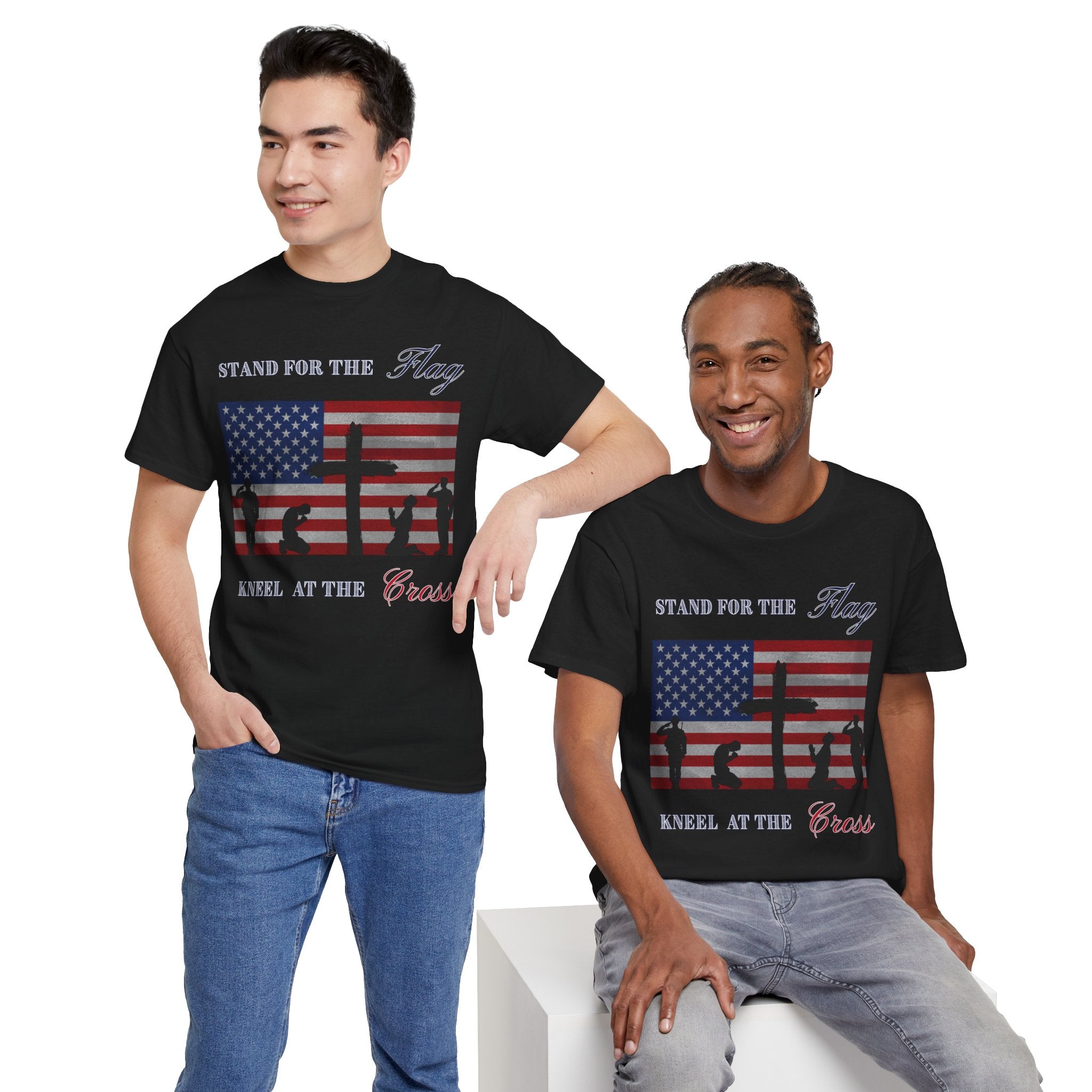 Patriotic Faith Unisex Heavy Cotton Tee, Stand for the Flag Shirt, Christian Style Tee, Independence Day Gift, Faith Based Apparel