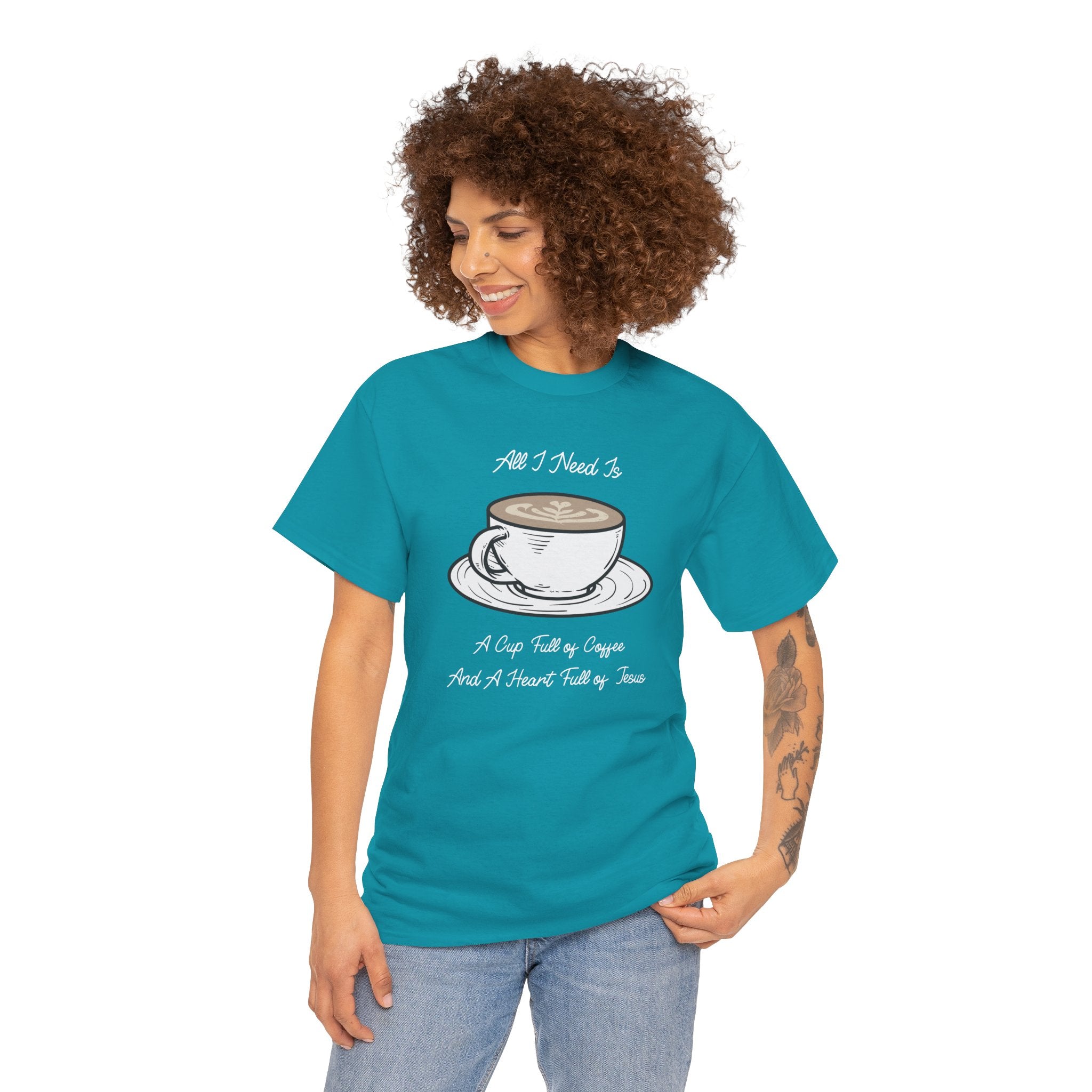 Unisex Heavy Cotton Tee with Coffee and Faith Design - Perfect for Coffee Lovers, Christians, Gifts, Casual Wear, and Everyday Comfort