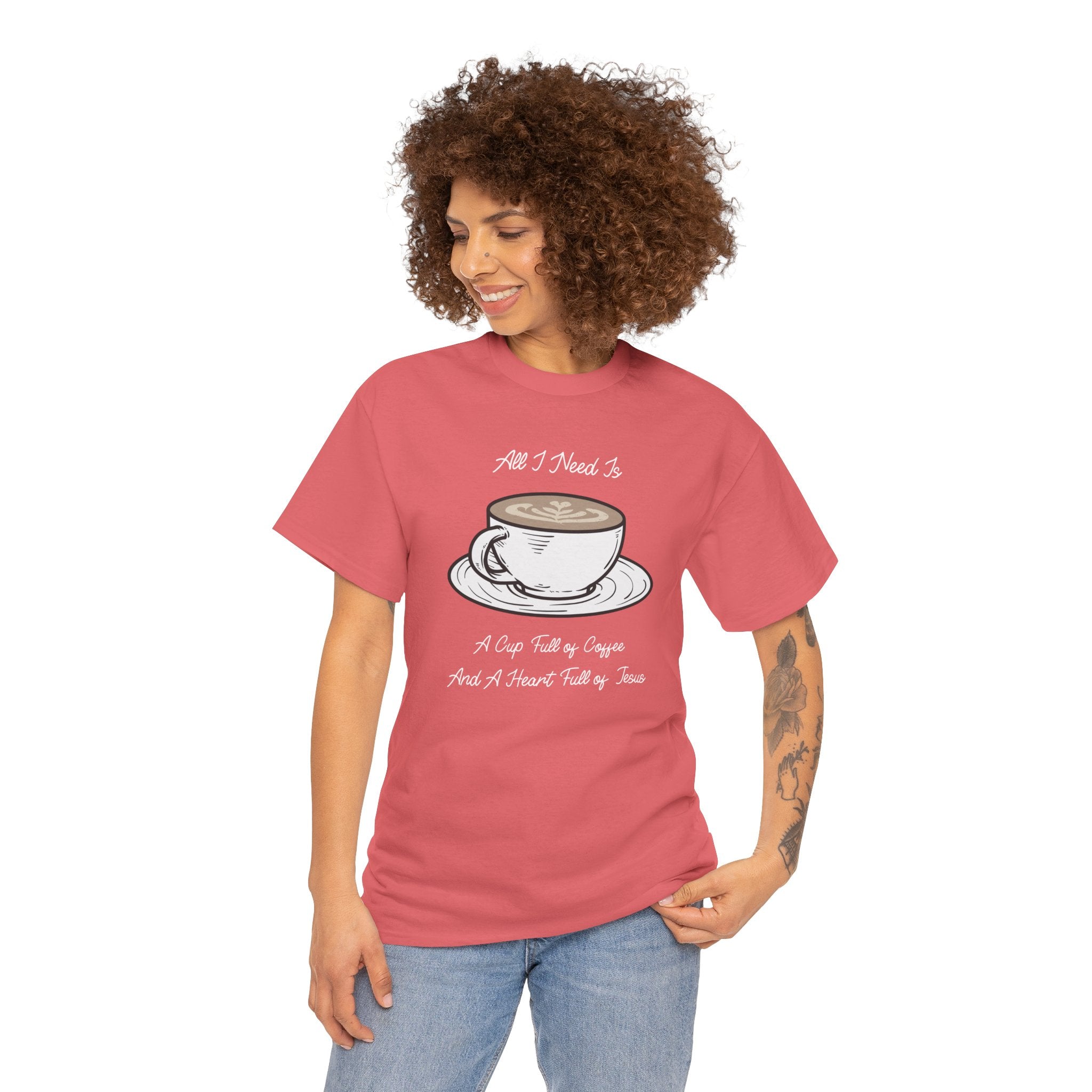 Unisex Heavy Cotton Tee with Coffee and Faith Design - Perfect for Coffee Lovers, Christians, Gifts, Casual Wear, and Everyday Comfort