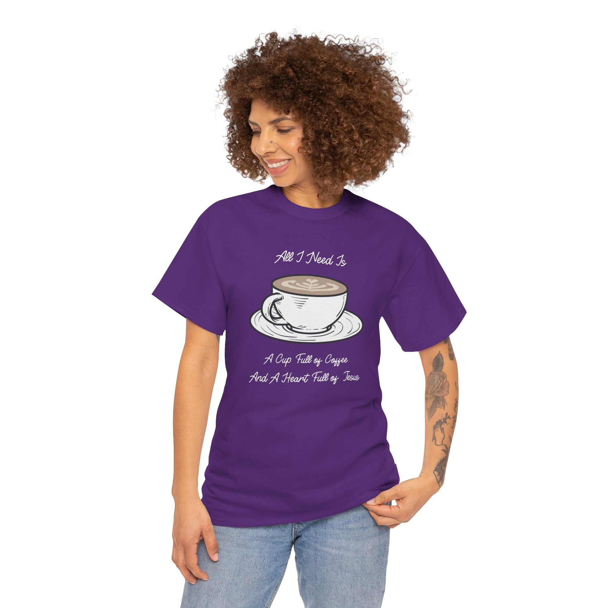 Unisex Heavy Cotton Tee with Coffee and Faith Design - Perfect for Coffee Lovers, Christians, Gifts, Casual Wear, and Everyday Comfort