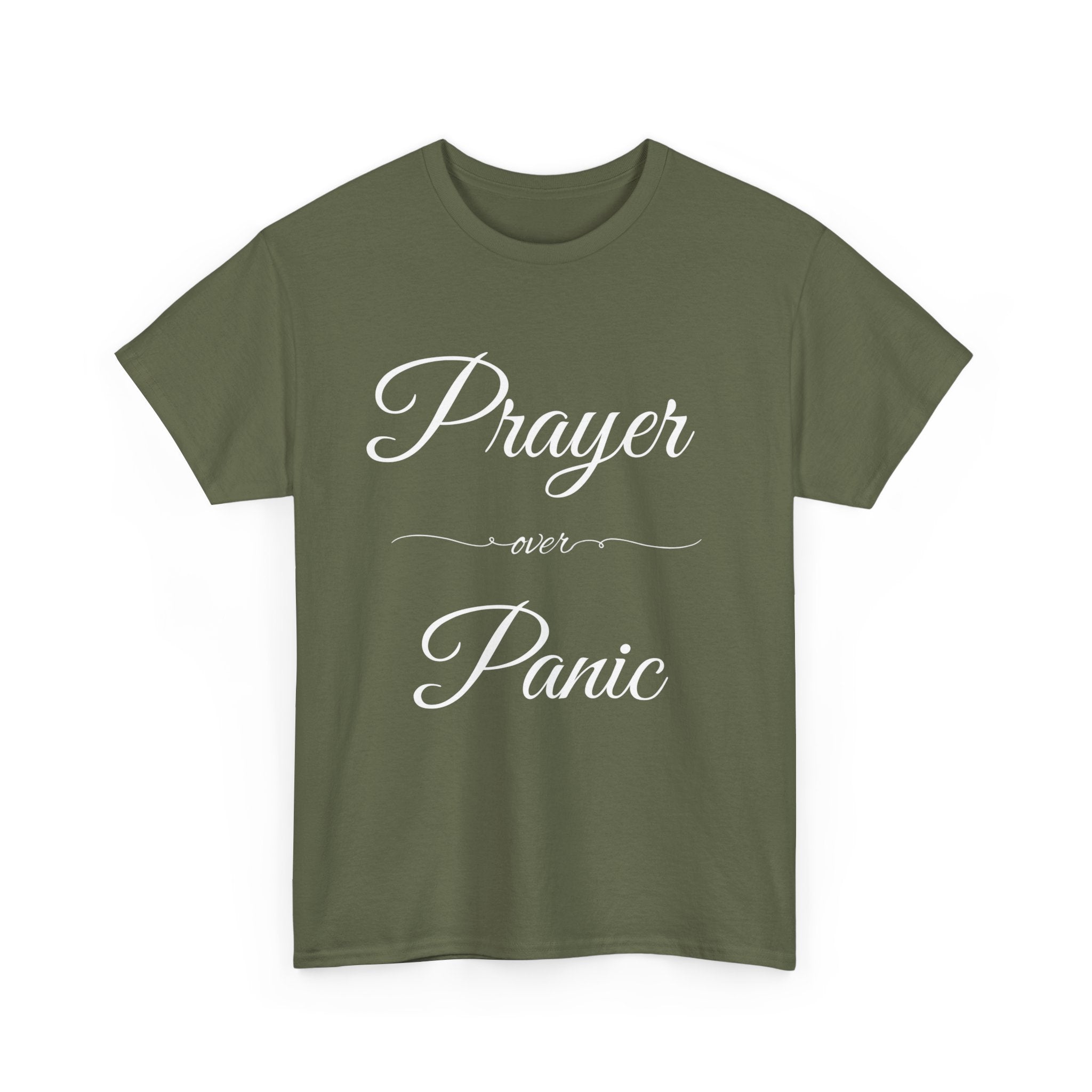Prayer Over Panic Unisex Heavy Cotton Tee - Spiritual Comfort Shirt, Thoughtful Gift for Faith Lovers, Relaxed Style for Everyday Wear