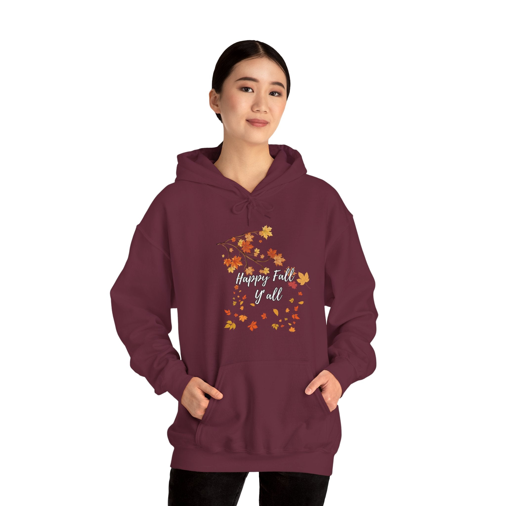 Happy Fall Y'all Hoodie - Cozy Unisex Sweatshirt for Autumn, Thanksgiving Gift, Seasonal Wear, Fall Fashion, Leaf Design