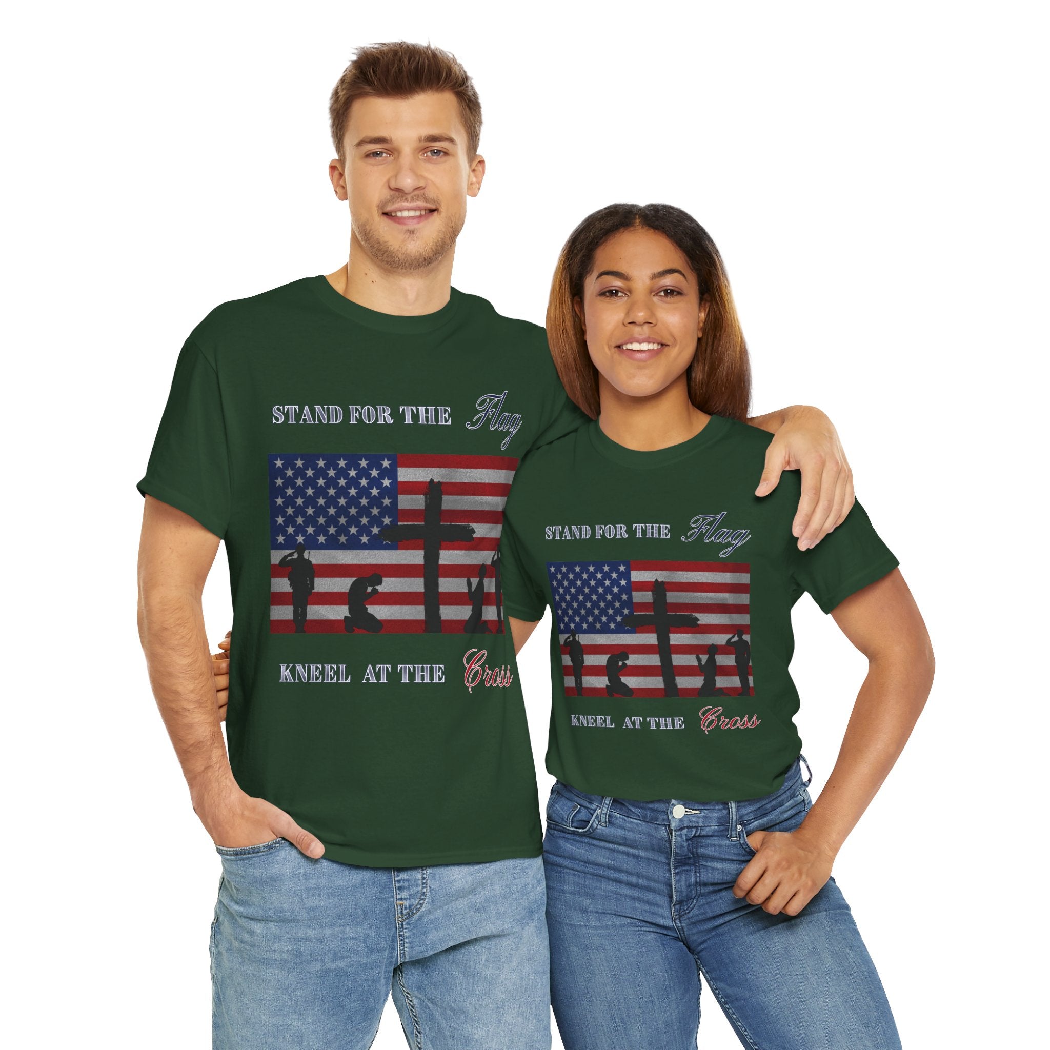 Patriotic Faith Unisex Heavy Cotton Tee, Stand for the Flag Shirt, Christian Style Tee, Independence Day Gift, Faith Based Apparel