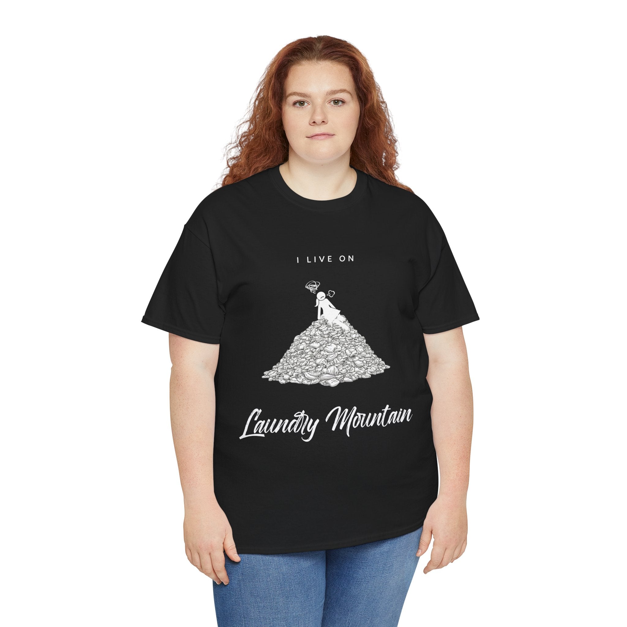 I Live on Laundry Mountain - Graphic Tee | Gildan 5000 Unisex Heavy Cotton T-Shirt, Funny Relatable Shirt, Gifts for Him/Her, Humor Shirt