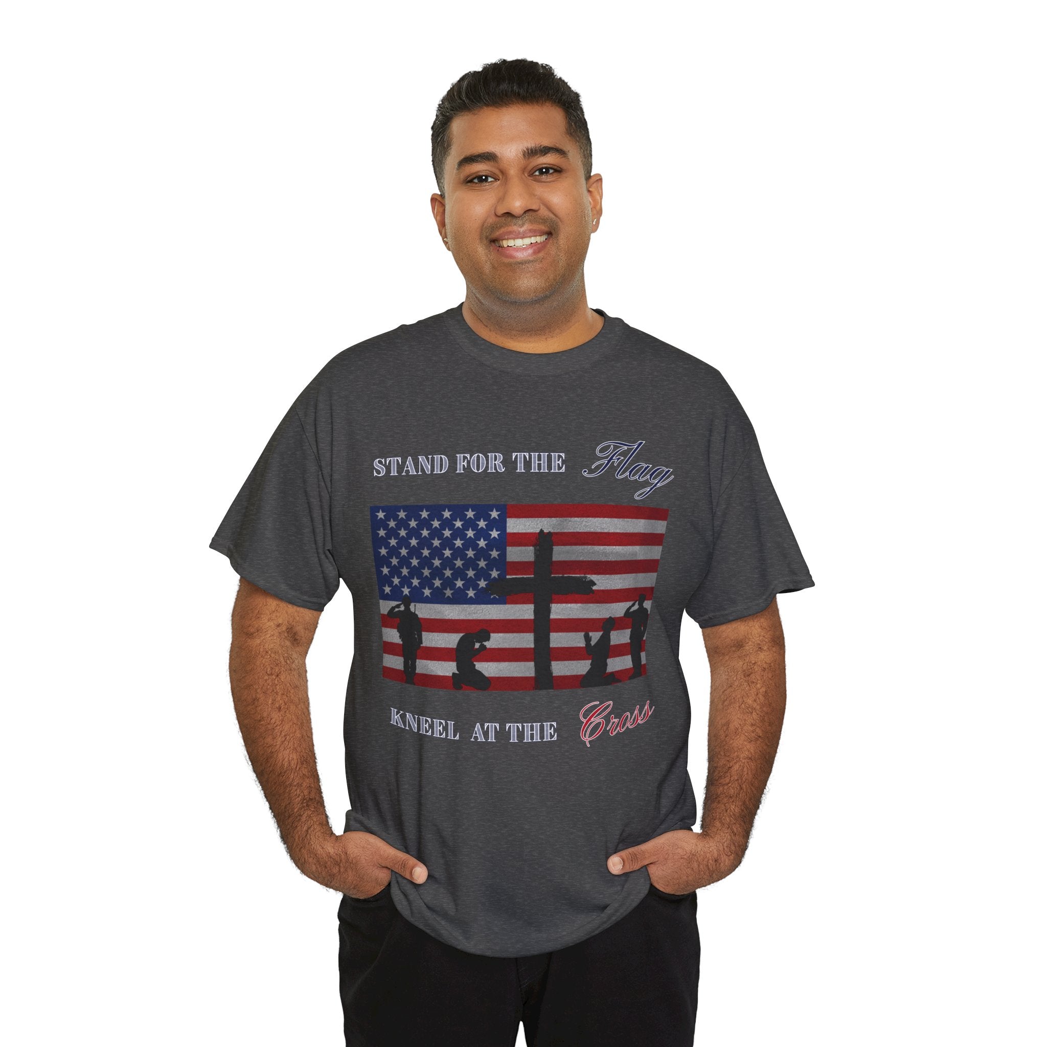 Patriotic Faith Unisex Heavy Cotton Tee, Stand for the Flag Shirt, Christian Style Tee, Independence Day Gift, Faith Based Apparel
