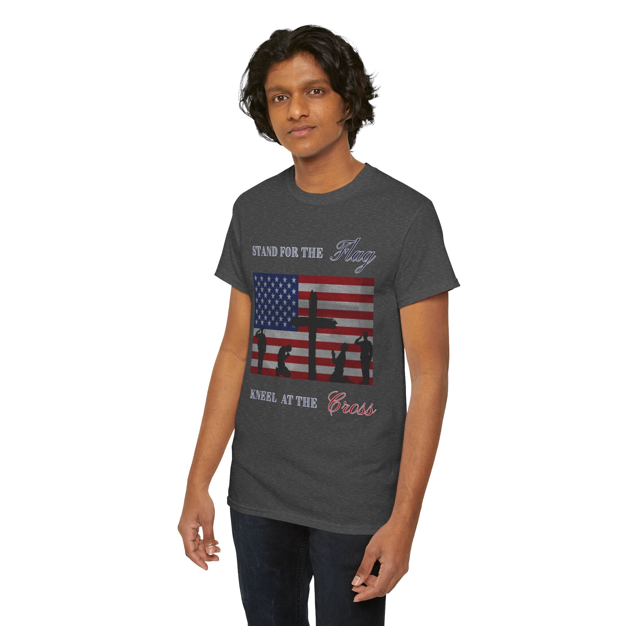 Patriotic Faith Unisex Heavy Cotton Tee, Stand for the Flag Shirt, Christian Style Tee, Independence Day Gift, Faith Based Apparel