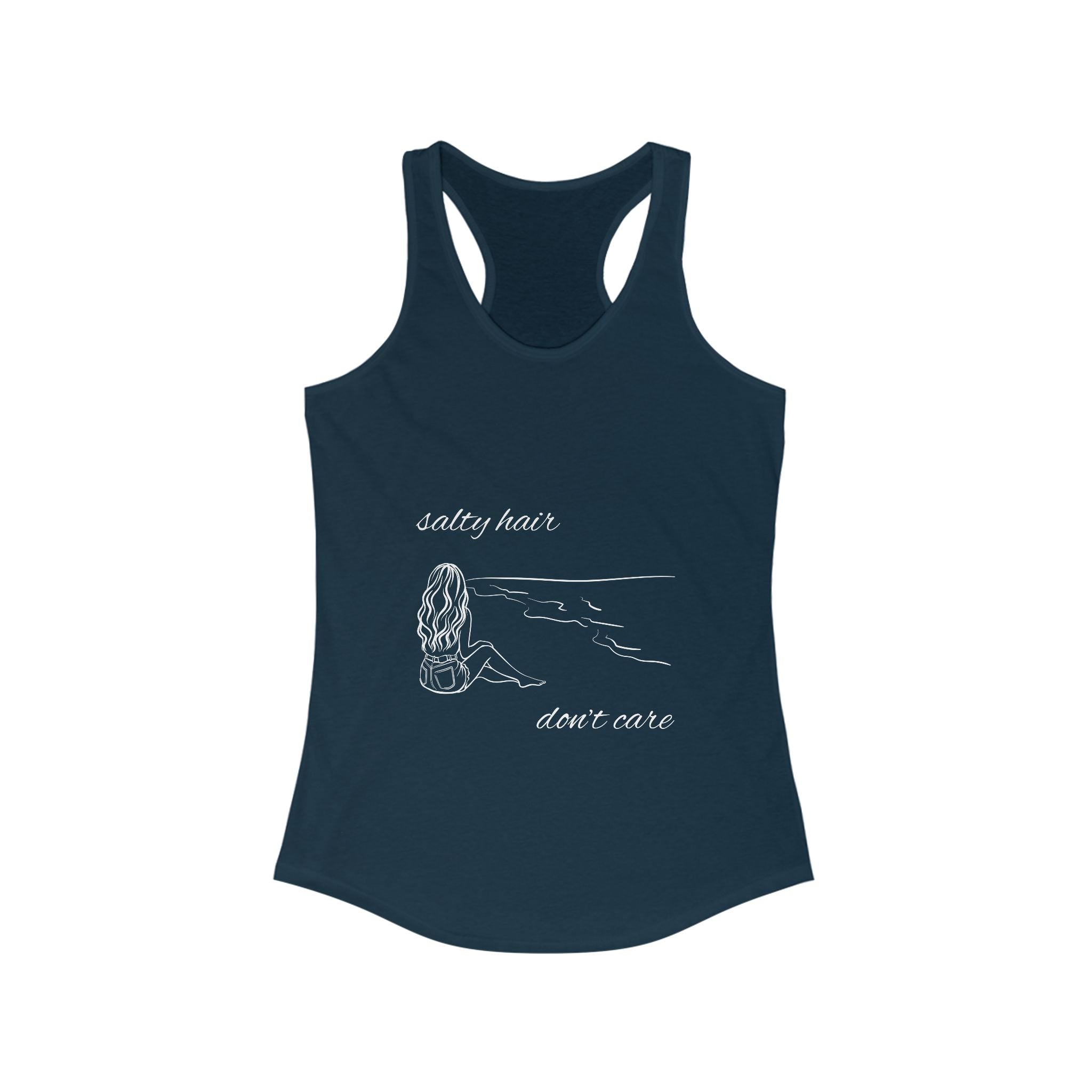 Salty Hair Don't Care Racerback Tank, Beachwear Top, Summer Workout Shirt, Casual Summer Outfit, Gift for Beach Lovers